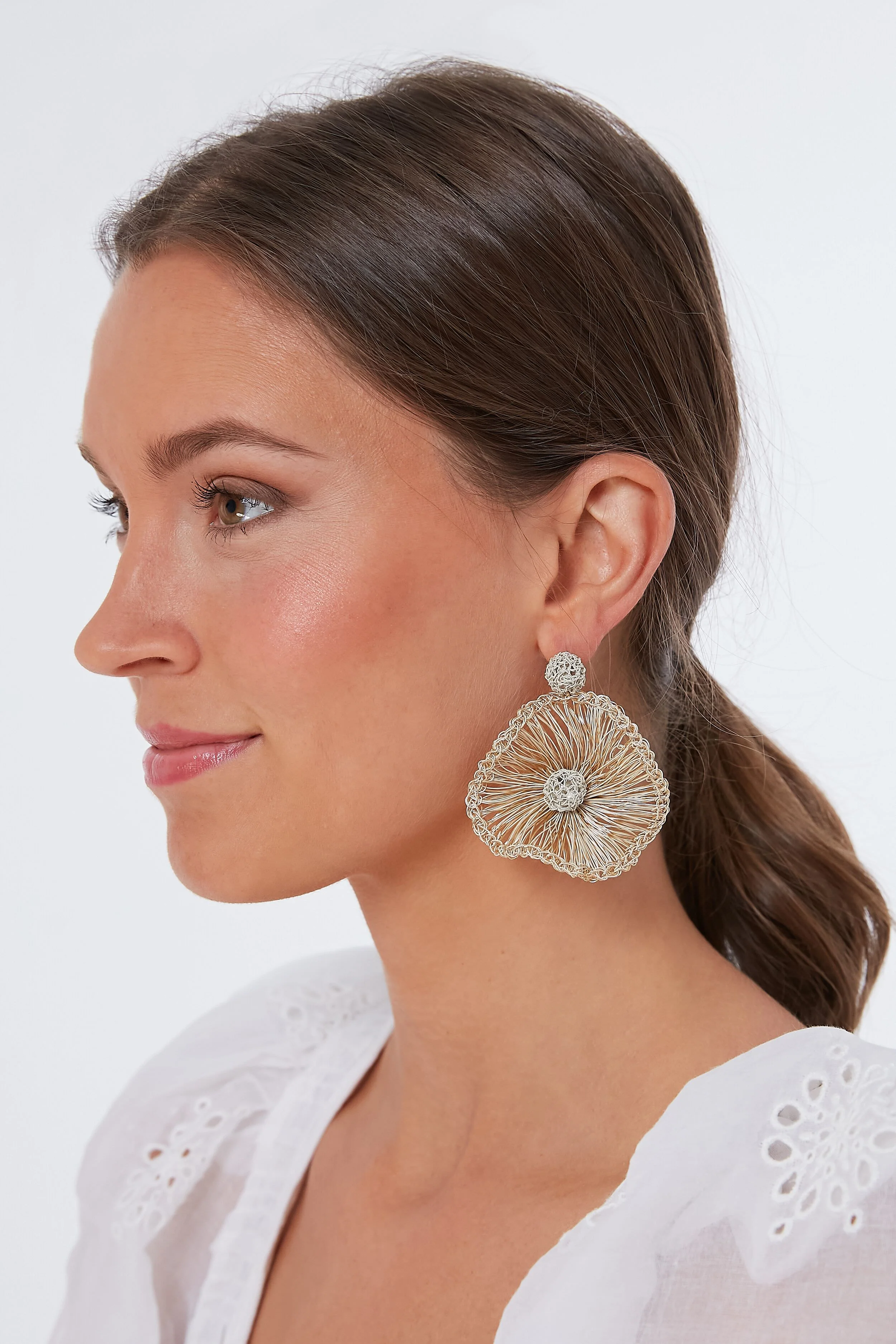 Abstract Gold Flower Earrings - Image 2