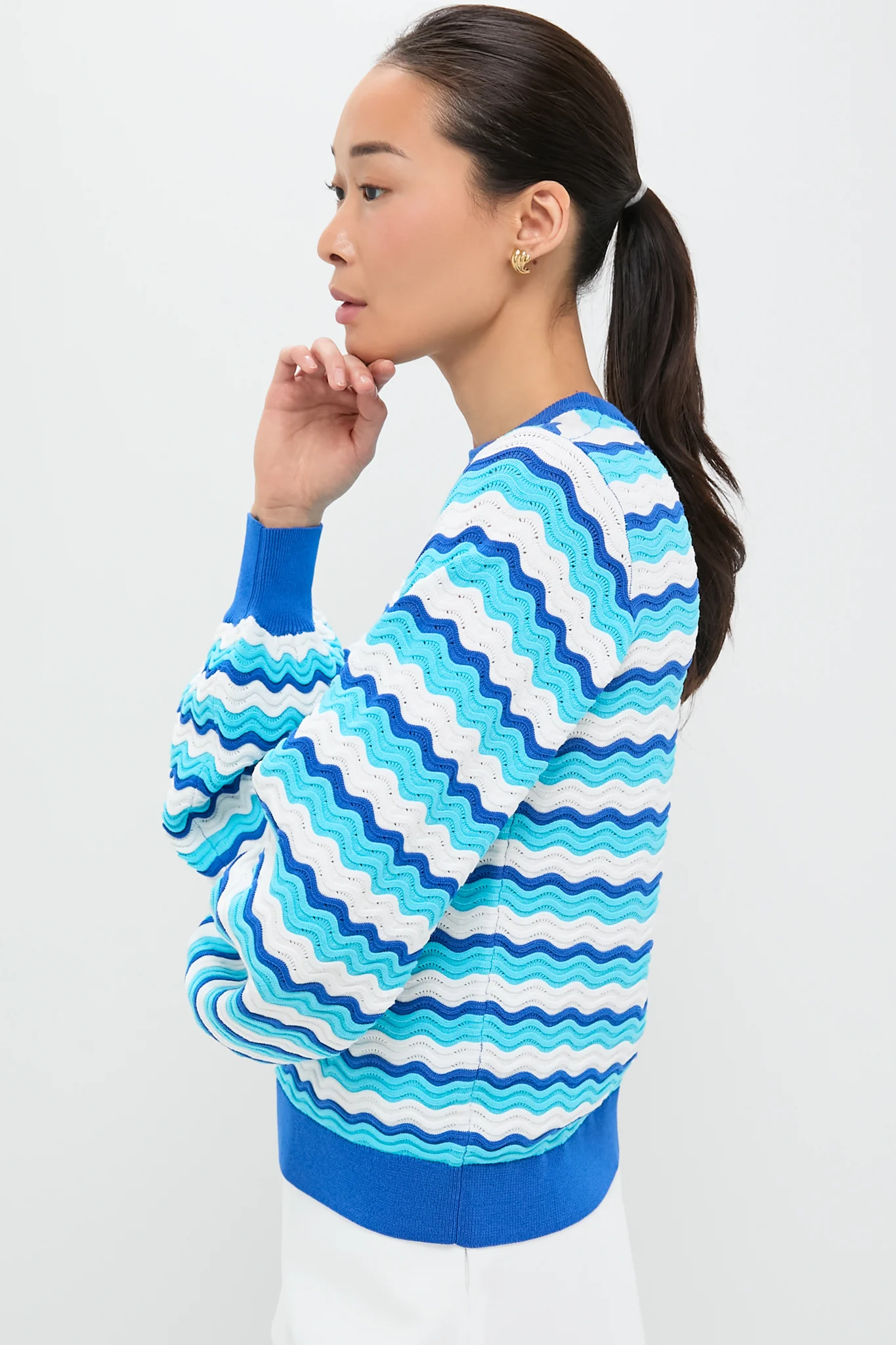 Aqua Wavy Stripe Callie Crewneck - Image 3