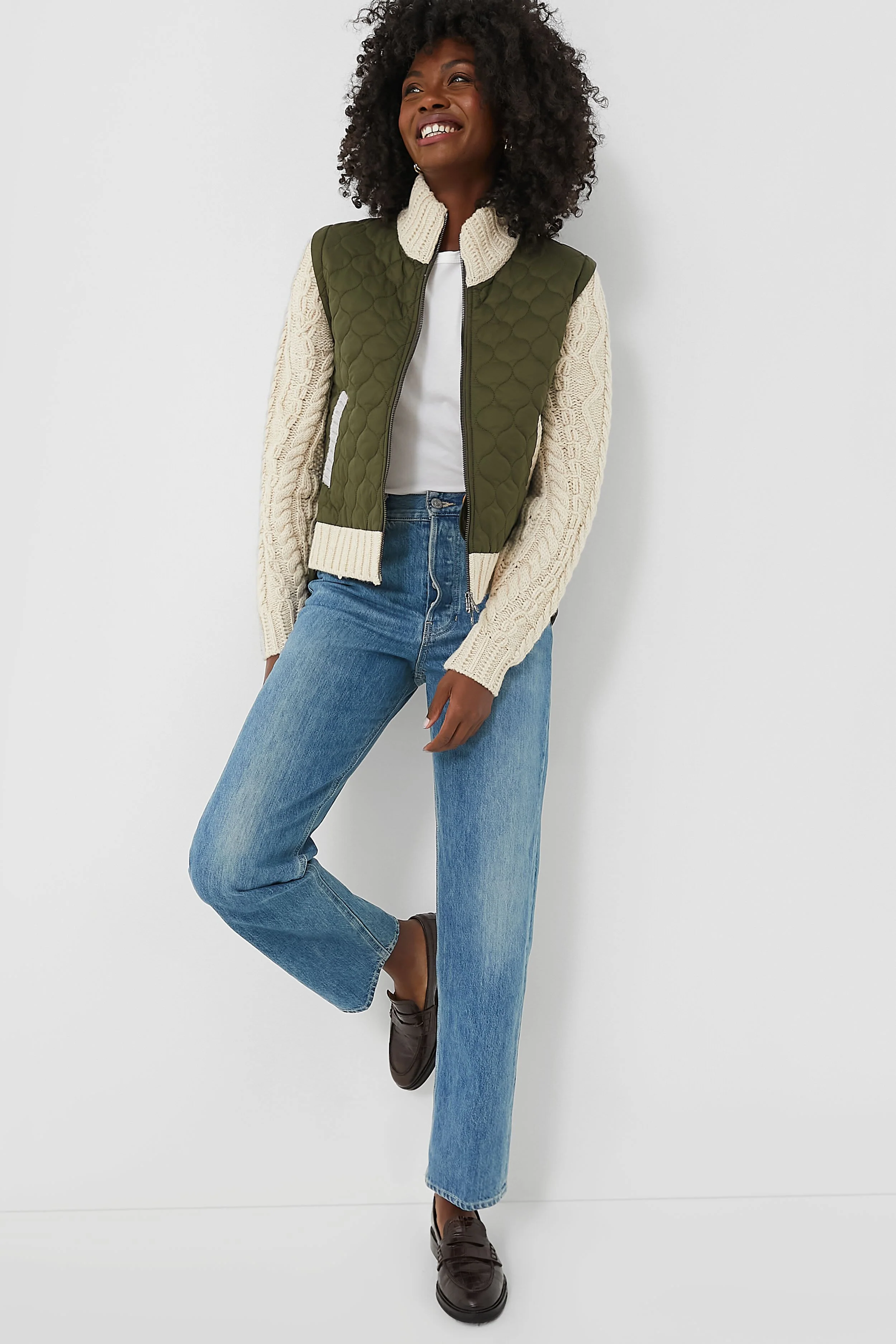 Army and Oatmeal Patra Mixed Media Jacket - Image 2