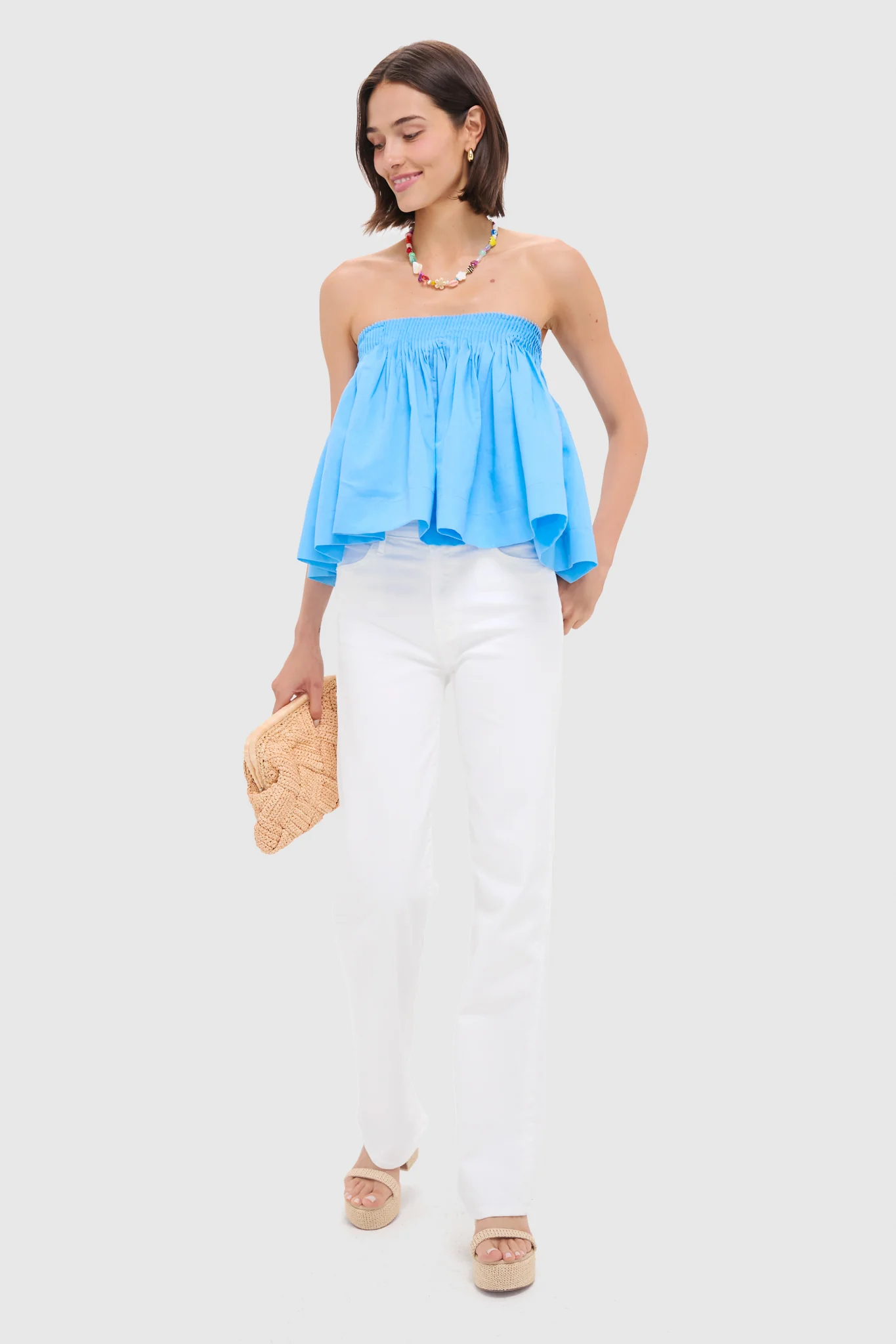 Azure Blue Shirred Shirley Blouse - Image 2