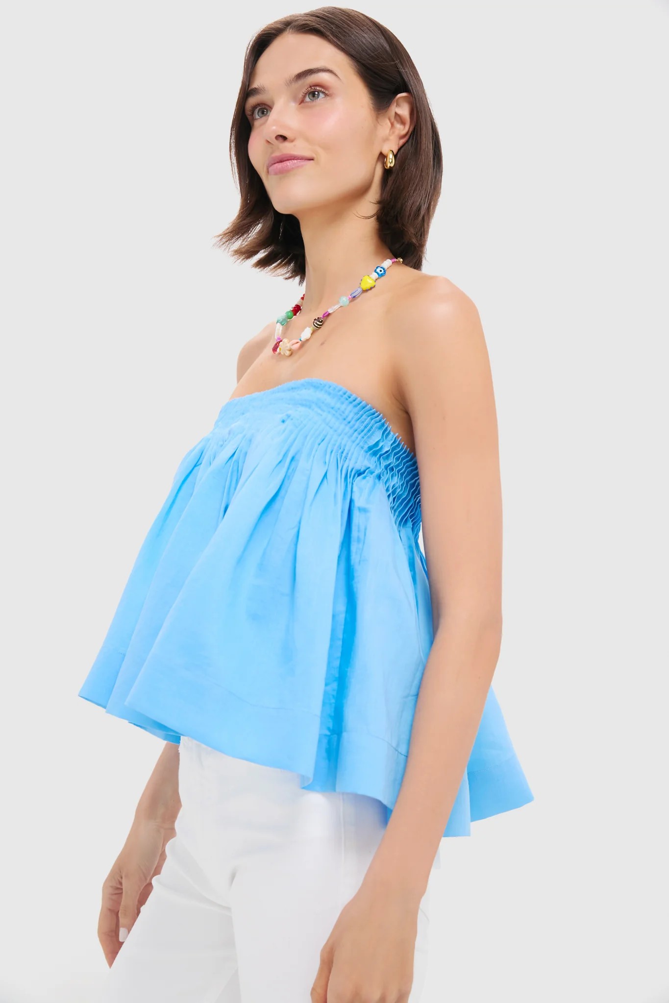 Azure Blue Shirred Shirley Blouse - Image 3
