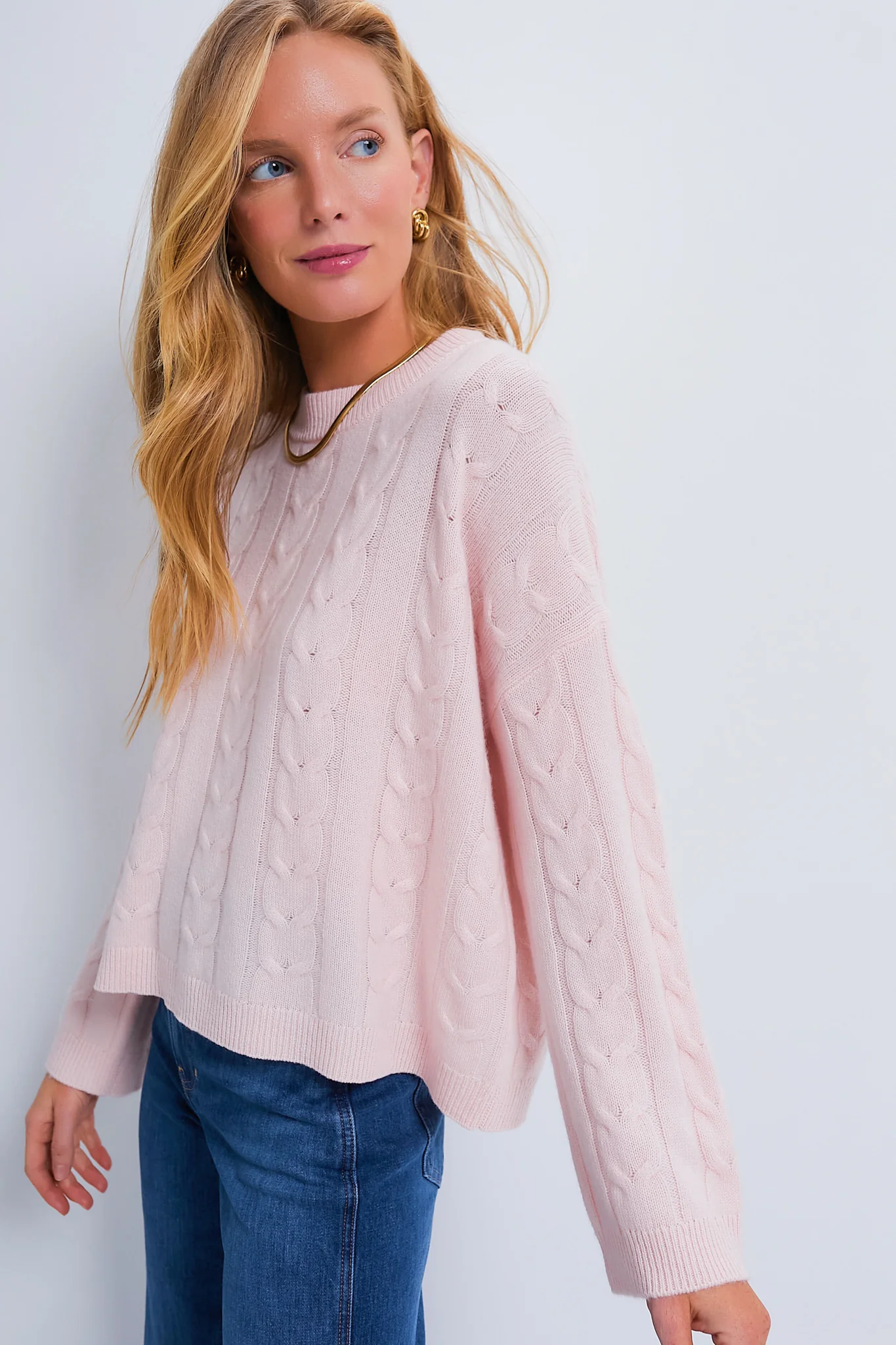 Ballet Slipper Cashmere Eloise Cable Knit Boyfriend Crewneck - Image 3