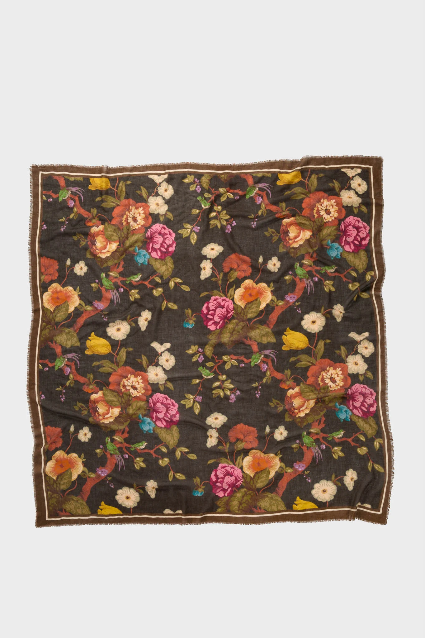 Baroque Floral Silk Cashmere Blend Large Scarf - Image 8