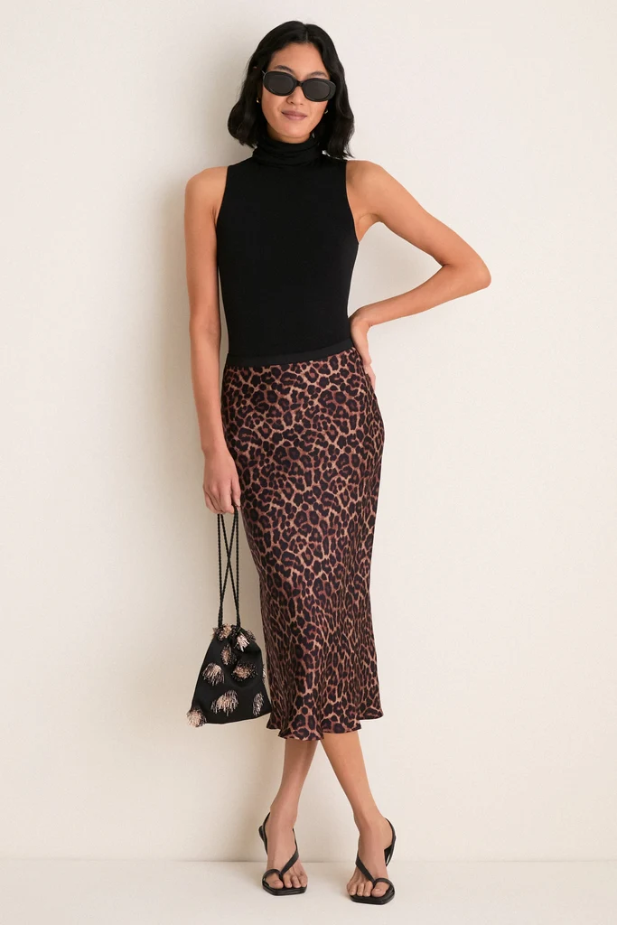 Black and Brown Printed Bar Silk Skirt - Image 2