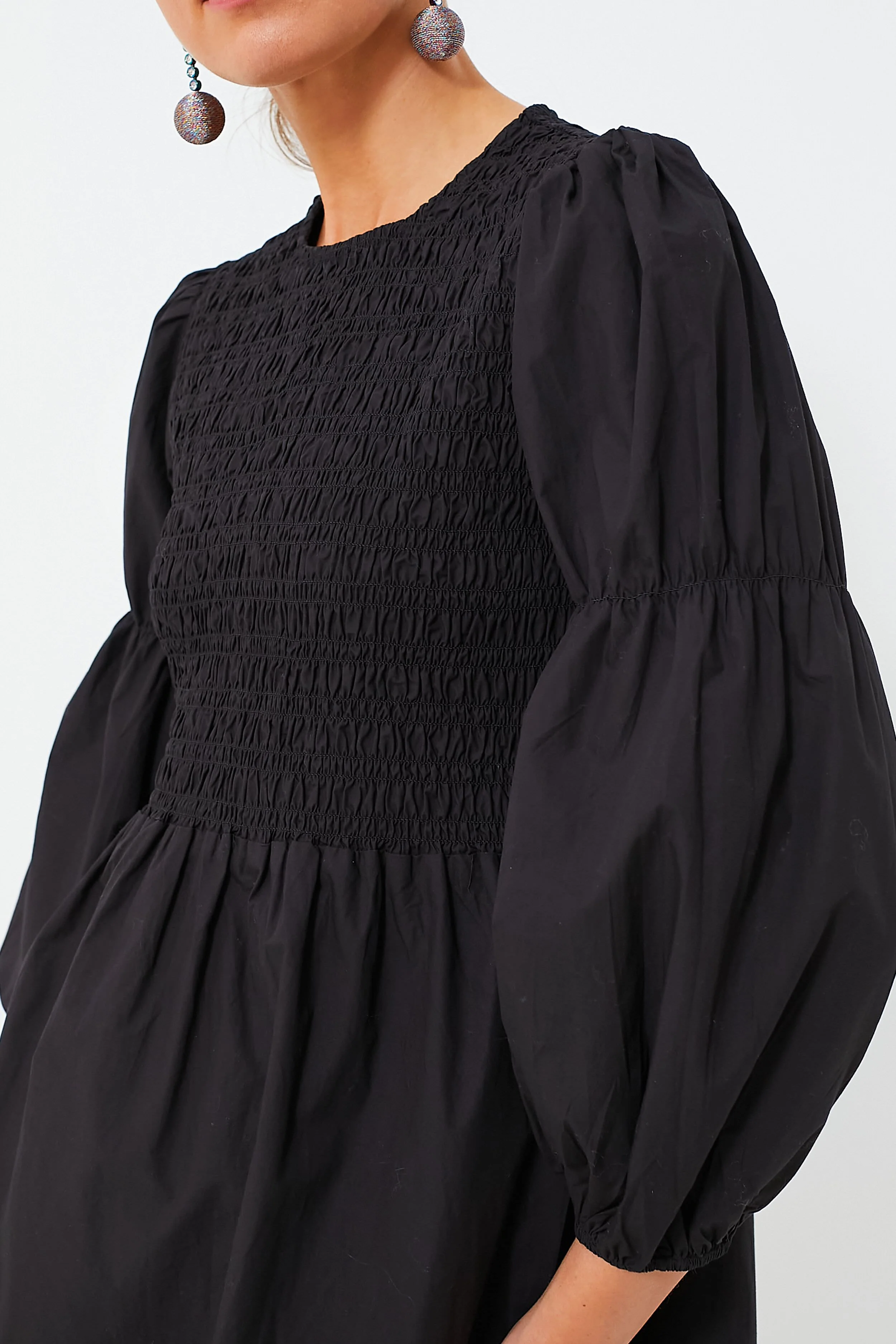 Black Cotton Poplin Mini Smock Dress - Image 5