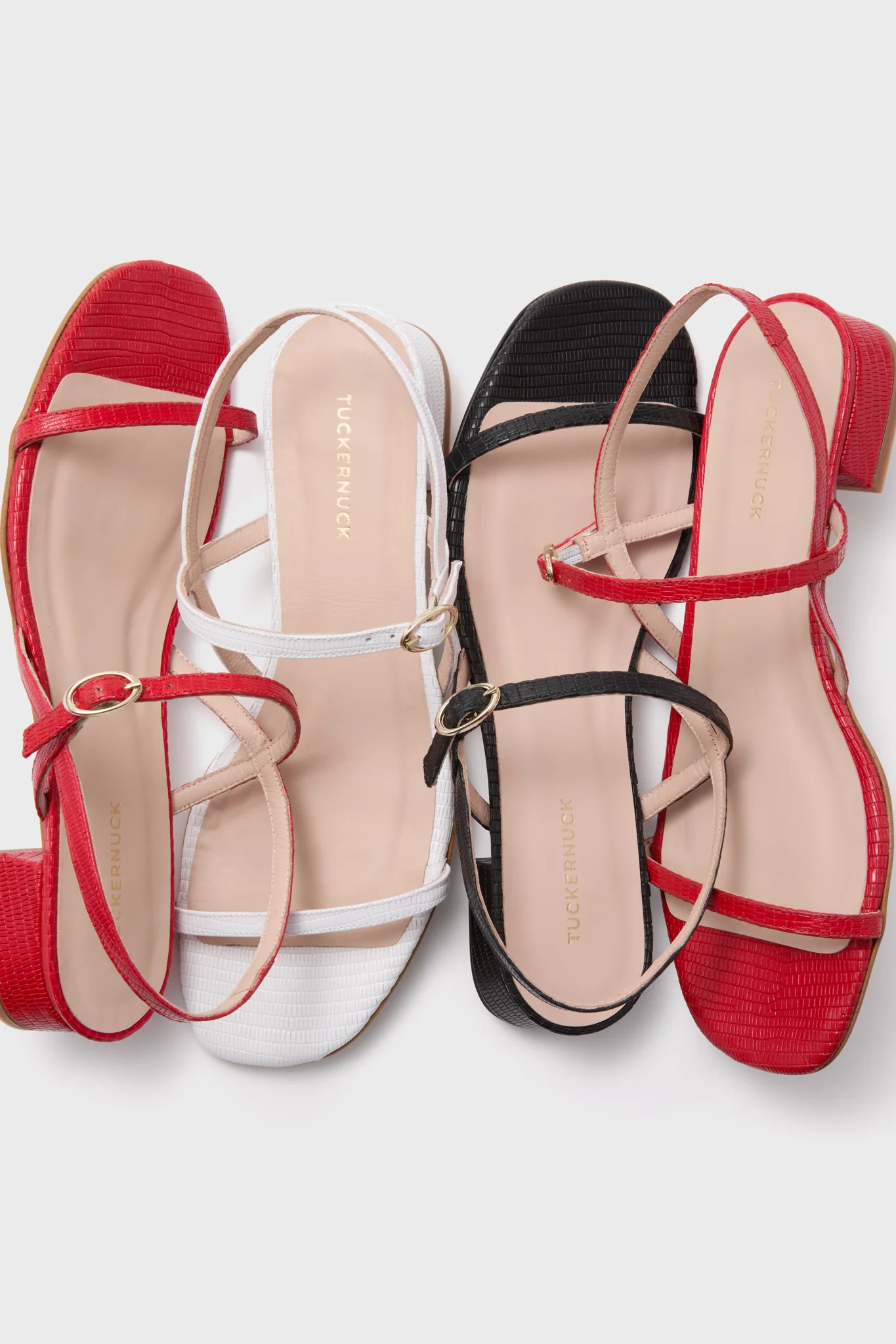 Black Embossed Leather Evelyn Sandals - Image 5