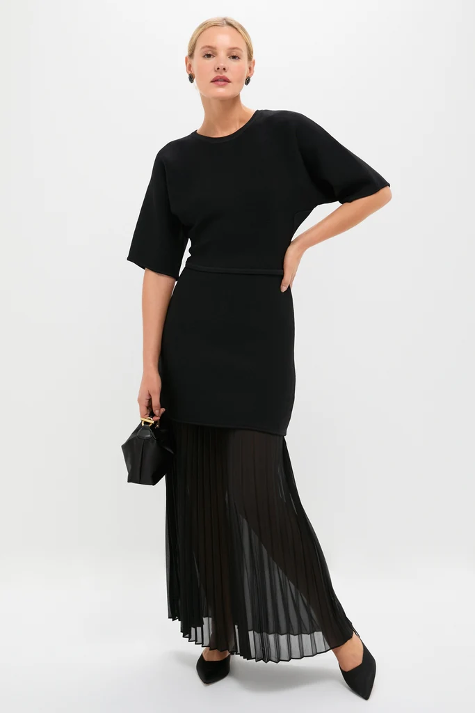 Black Knit Pleated Chiffon Nancy Dress - Image 2