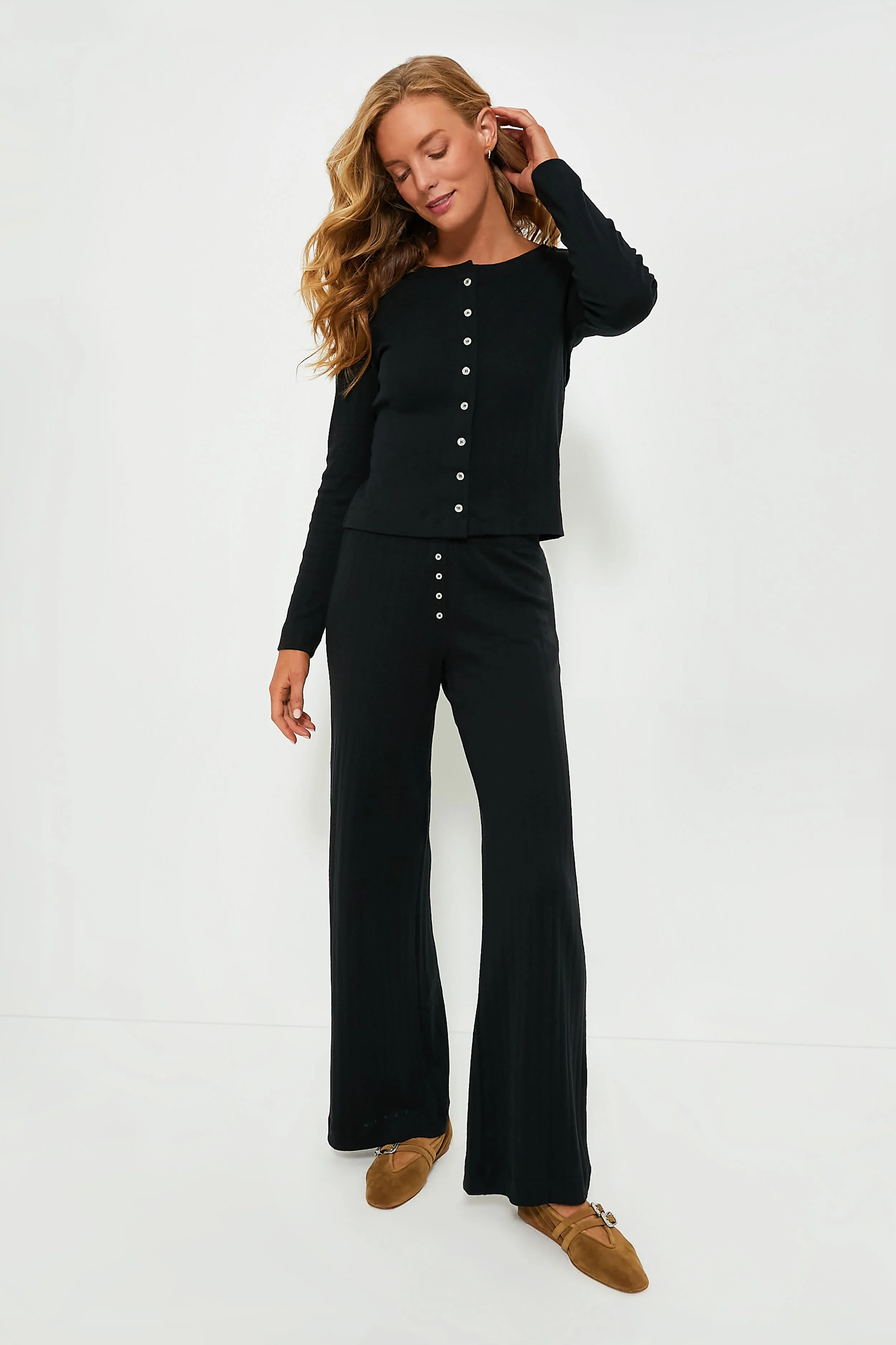 Black Pointelle Classic Crew Cardigan - Image 2