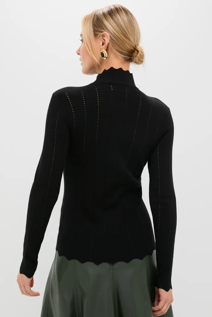 Black Pointelle Knit Allen Turtleneck - Image 4