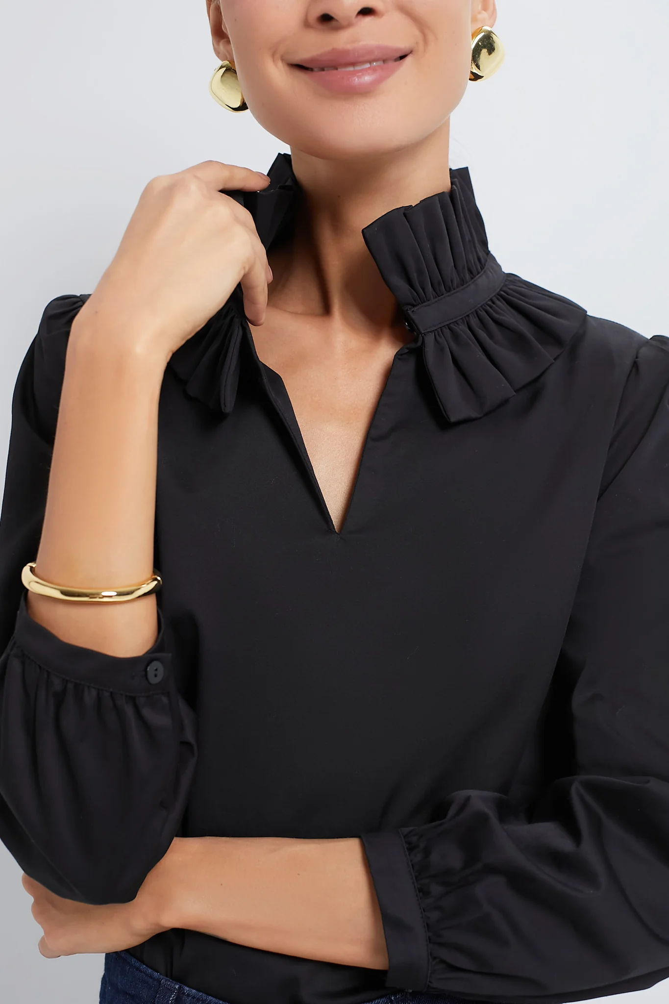 Black Ruffle Neck Bouvier Blouse - Image 5