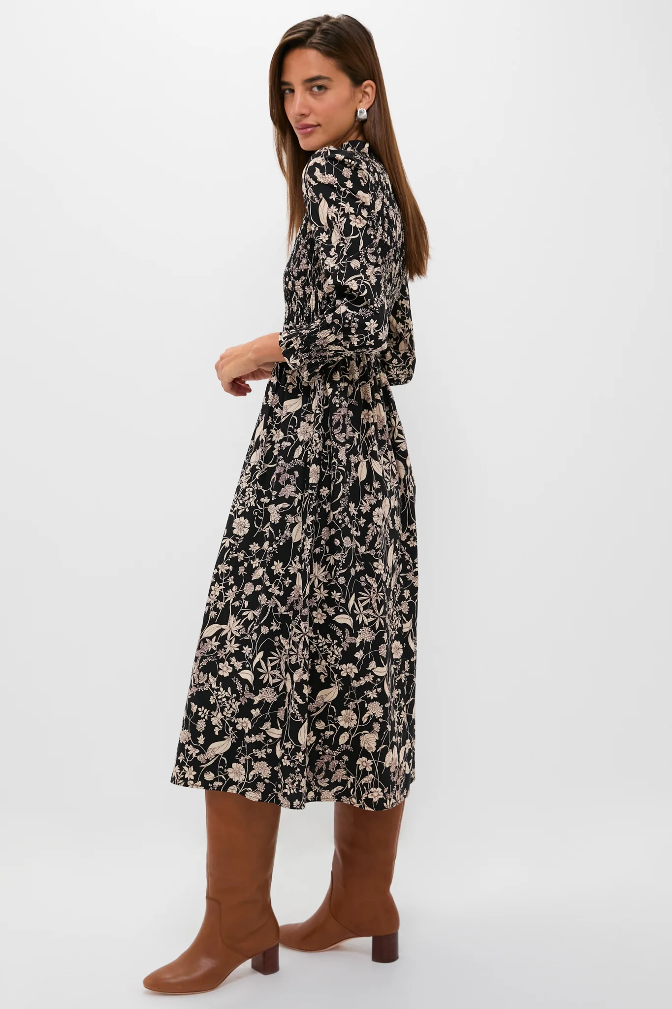 Black & Tan Floral Smocked Susanne Midi Dress - Image 4