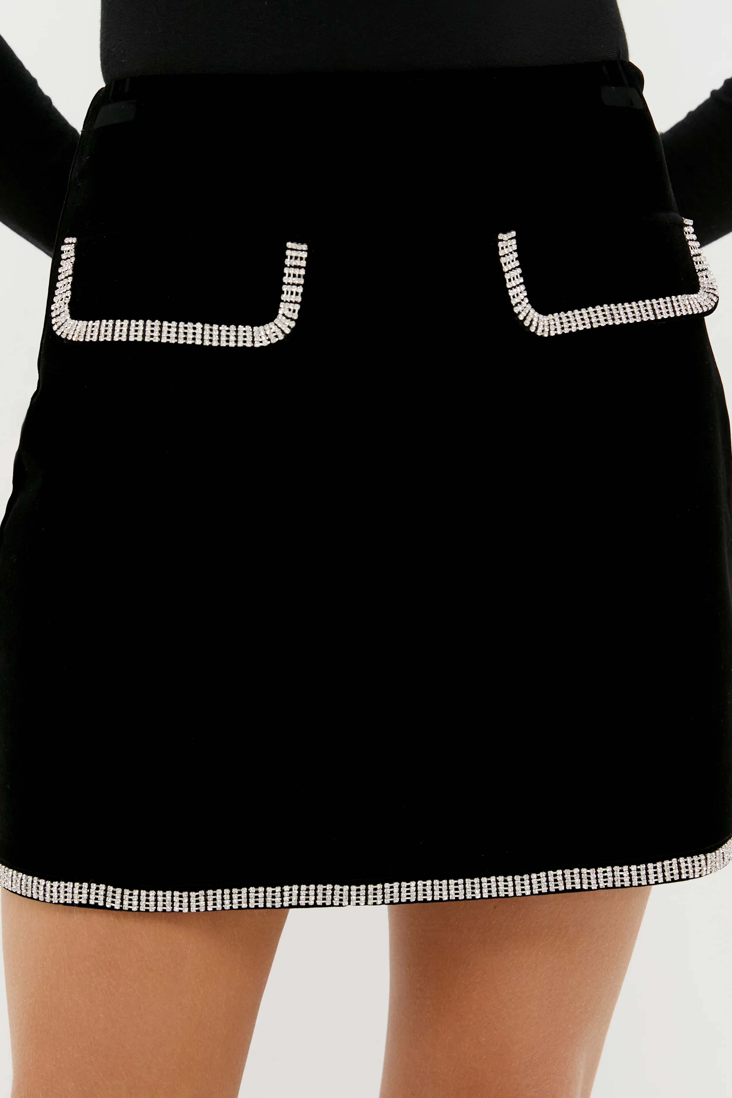Black Velvet Rhinestone Loverly Mini Skirt - Image 5