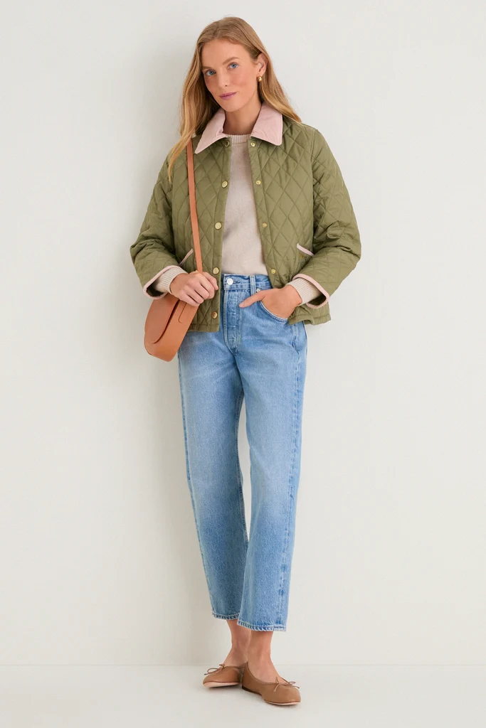 Bleached Olive Icons Cropped Liddesdale Quilted Jacket - Image 2