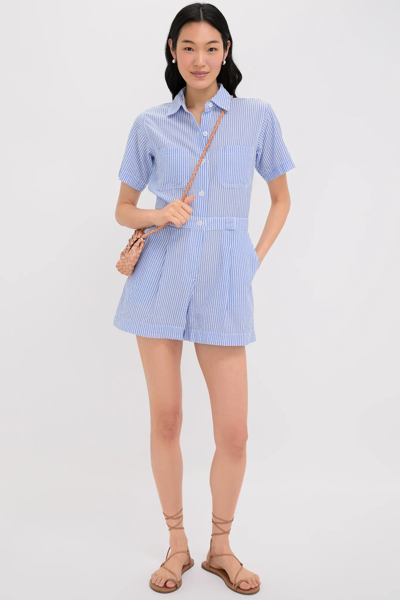 Blue and White Cassi Short Jumpsuit - Image 2