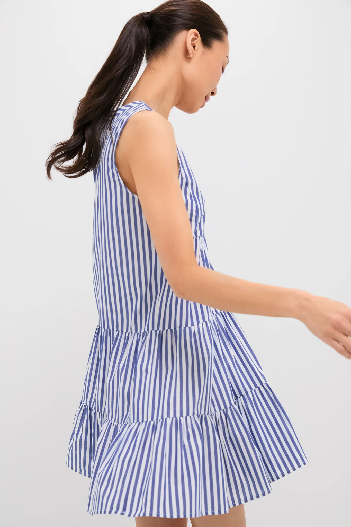 Blue and White Stripe Sleeveless Cotton Poplin Kenzo Dress - Image 3