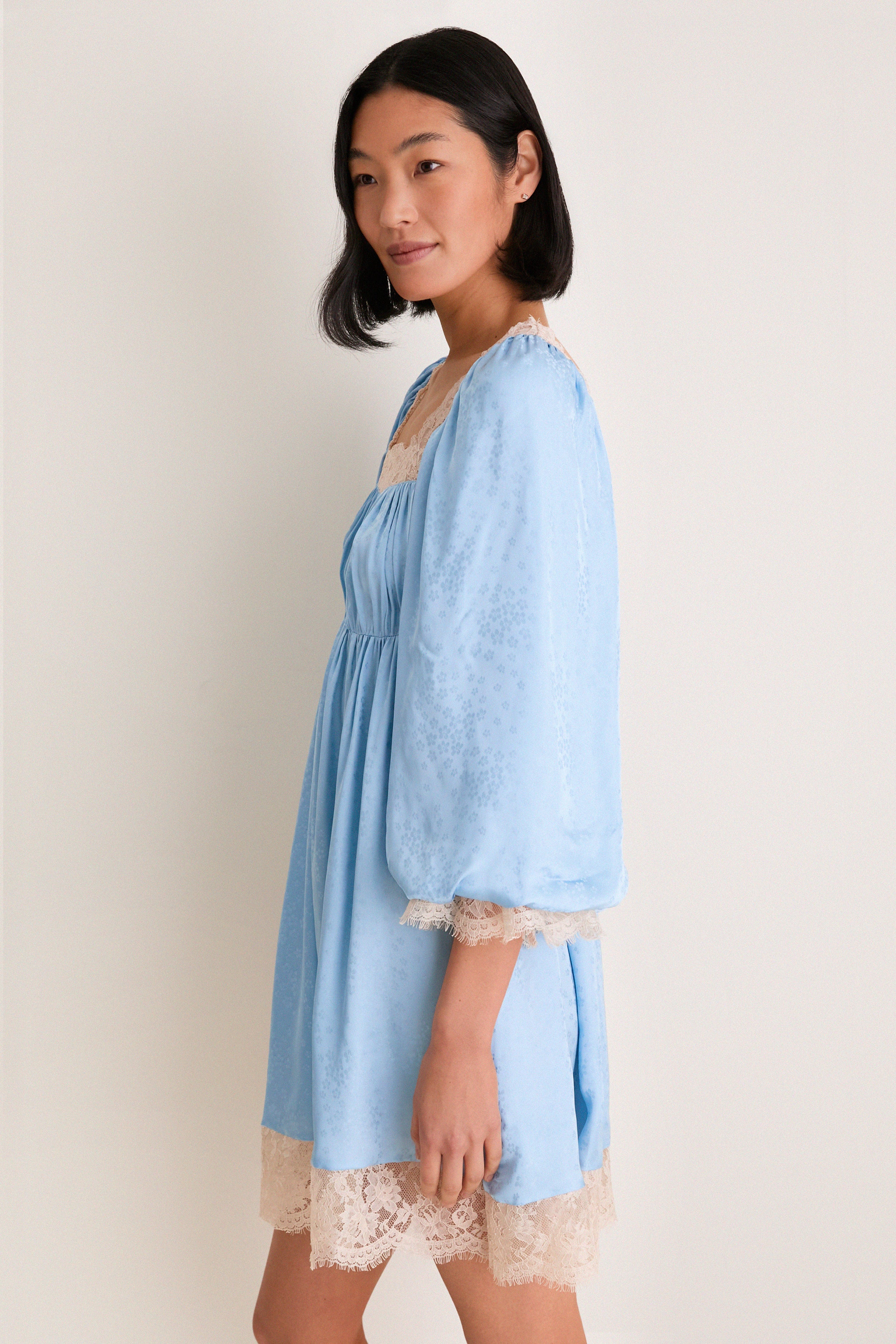 Blue Ethel Solid Mini Long Sleeve Dress - Image 3