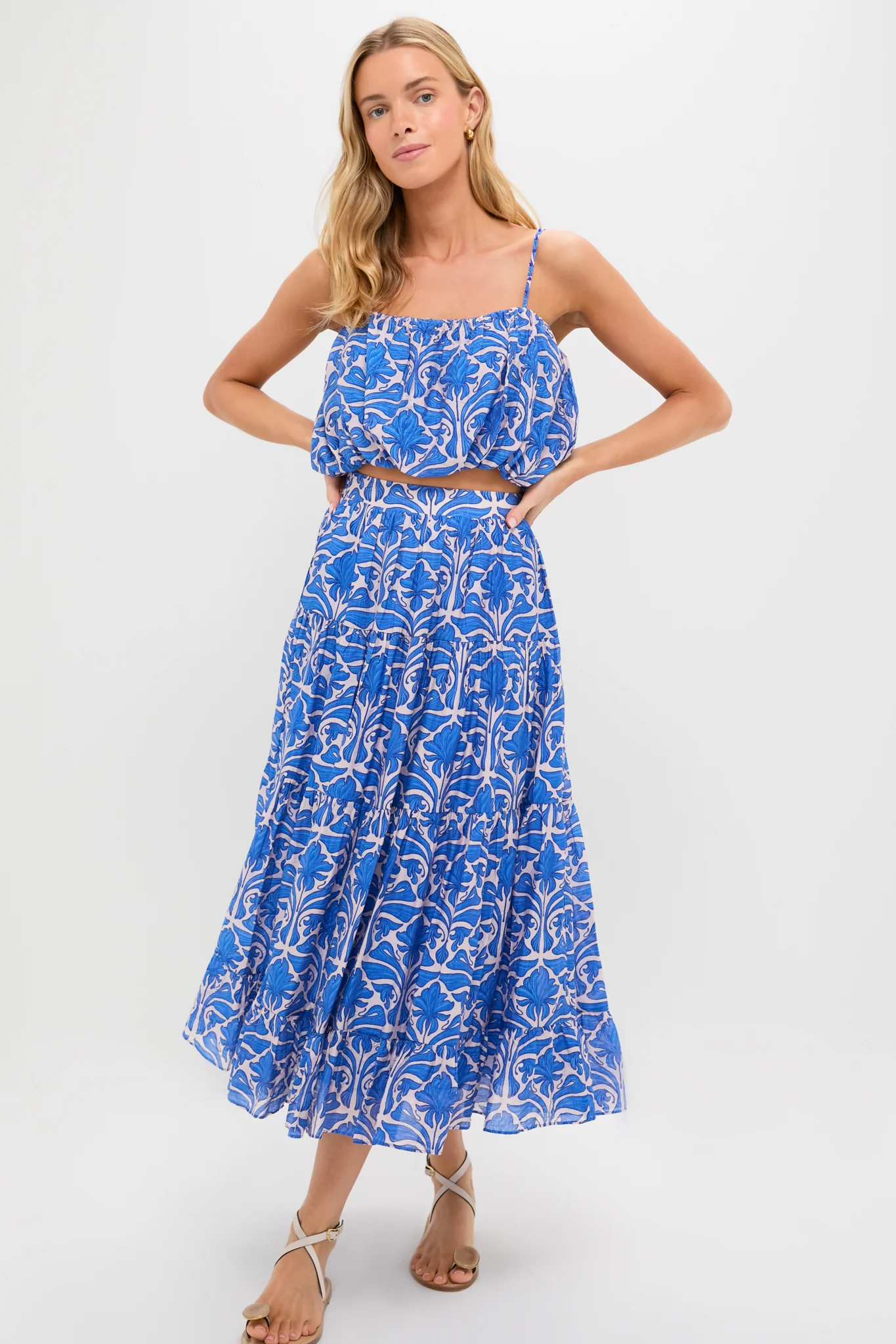 Blue Geometric Floral Azores Bubble Blouse - Image 6