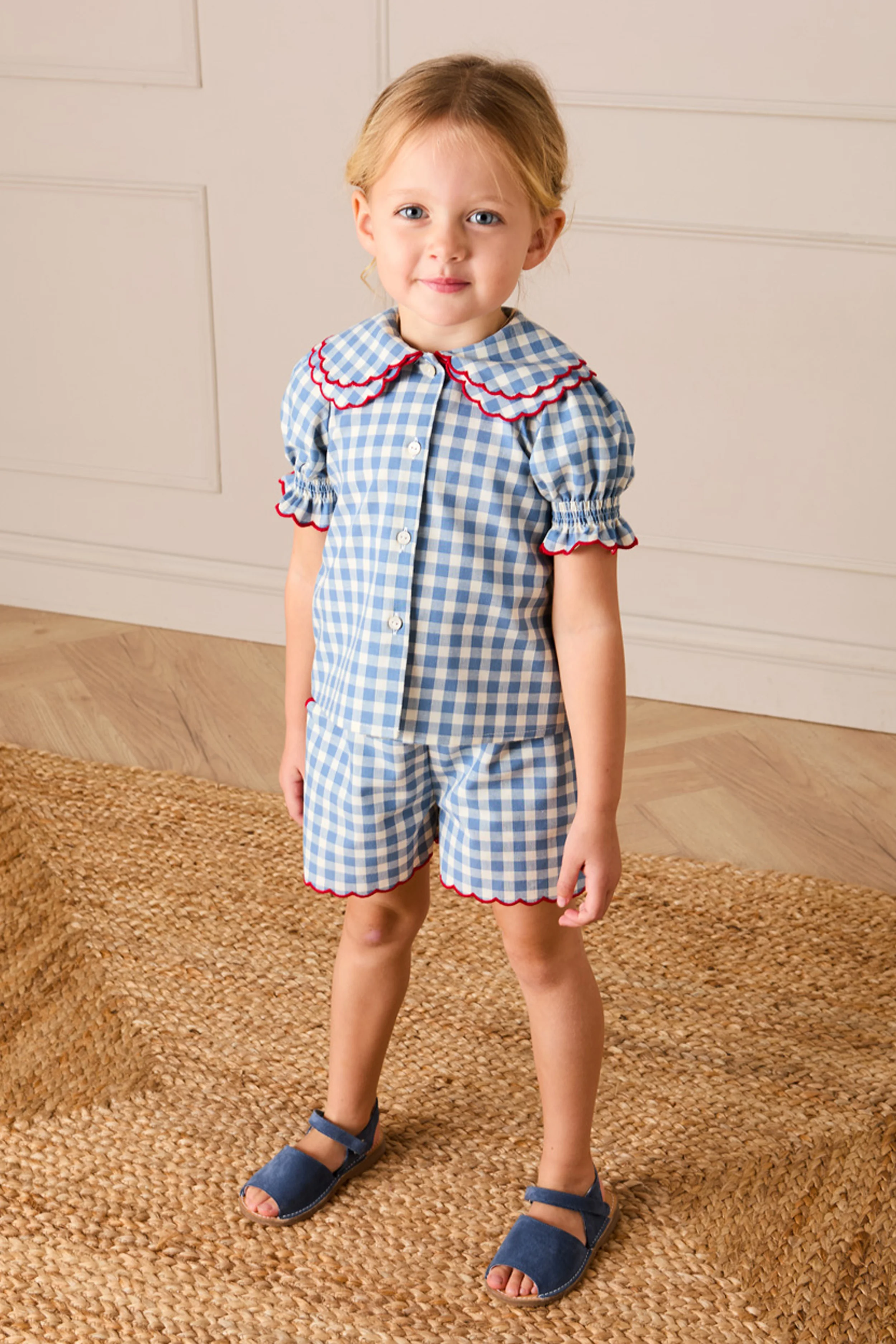 Blue Gingham Shorts with Red Trim - Image 2