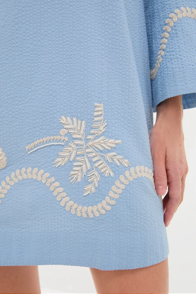Blue Seersucker Embroidered Marcelle Dress - Image 2