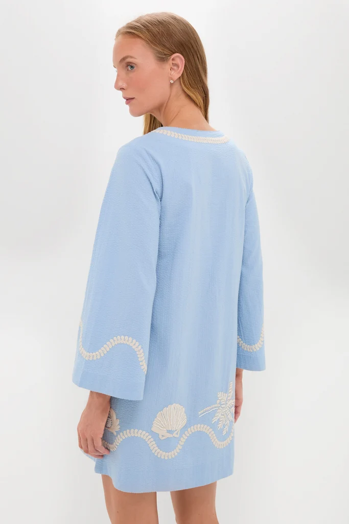 Blue Seersucker Embroidered Marcelle Dress - Image 5