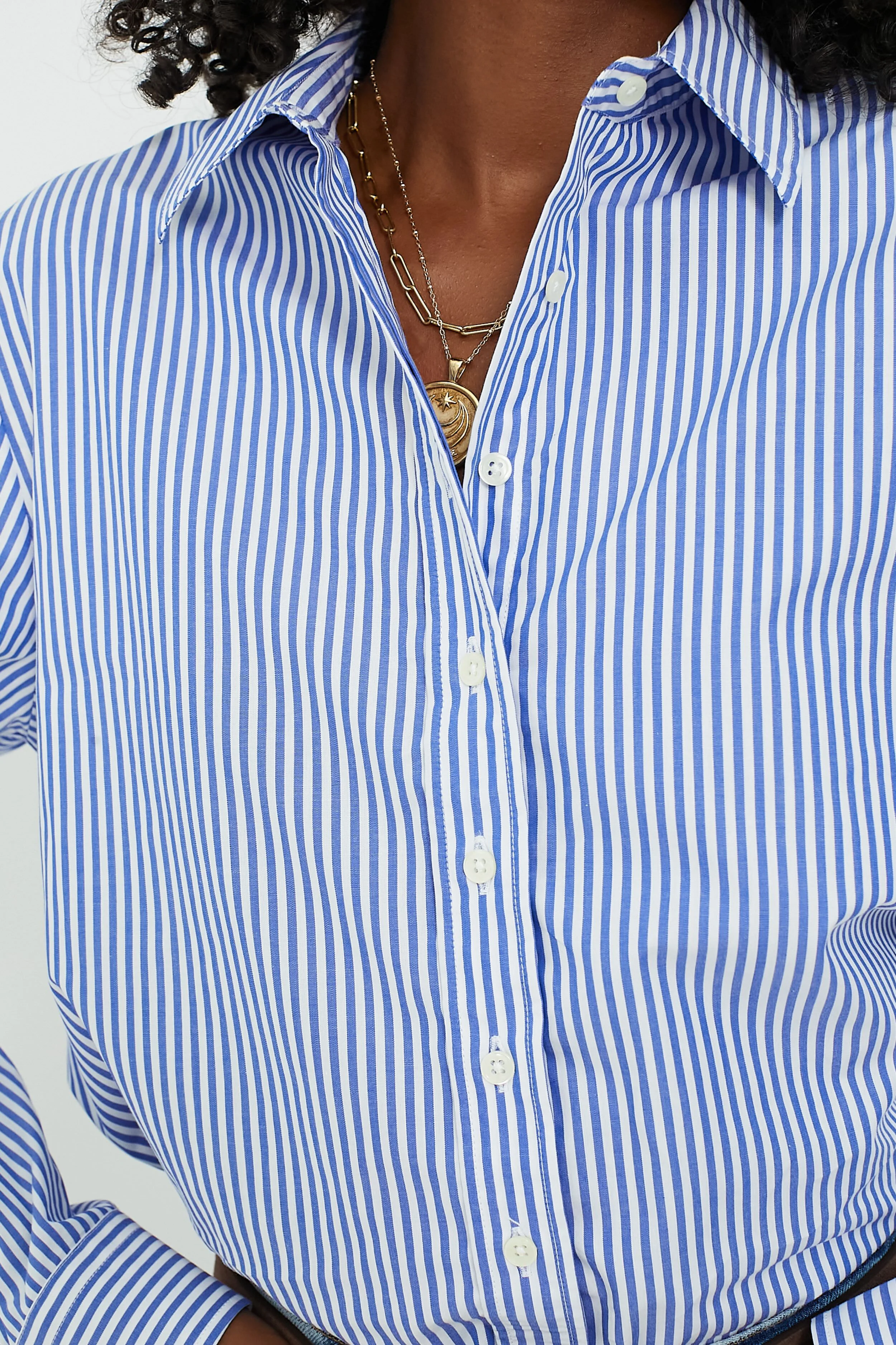 Blue and White Stripe Boyfriend Shirt - Image 5