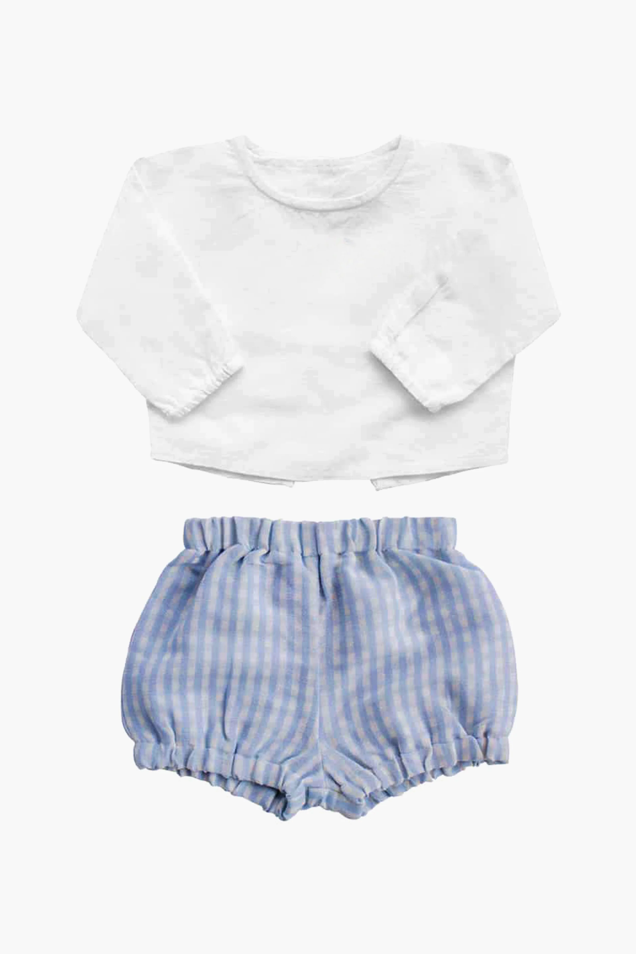 Boys White Shirt and Pale Blue Gingham Short Gift Set - Image 2