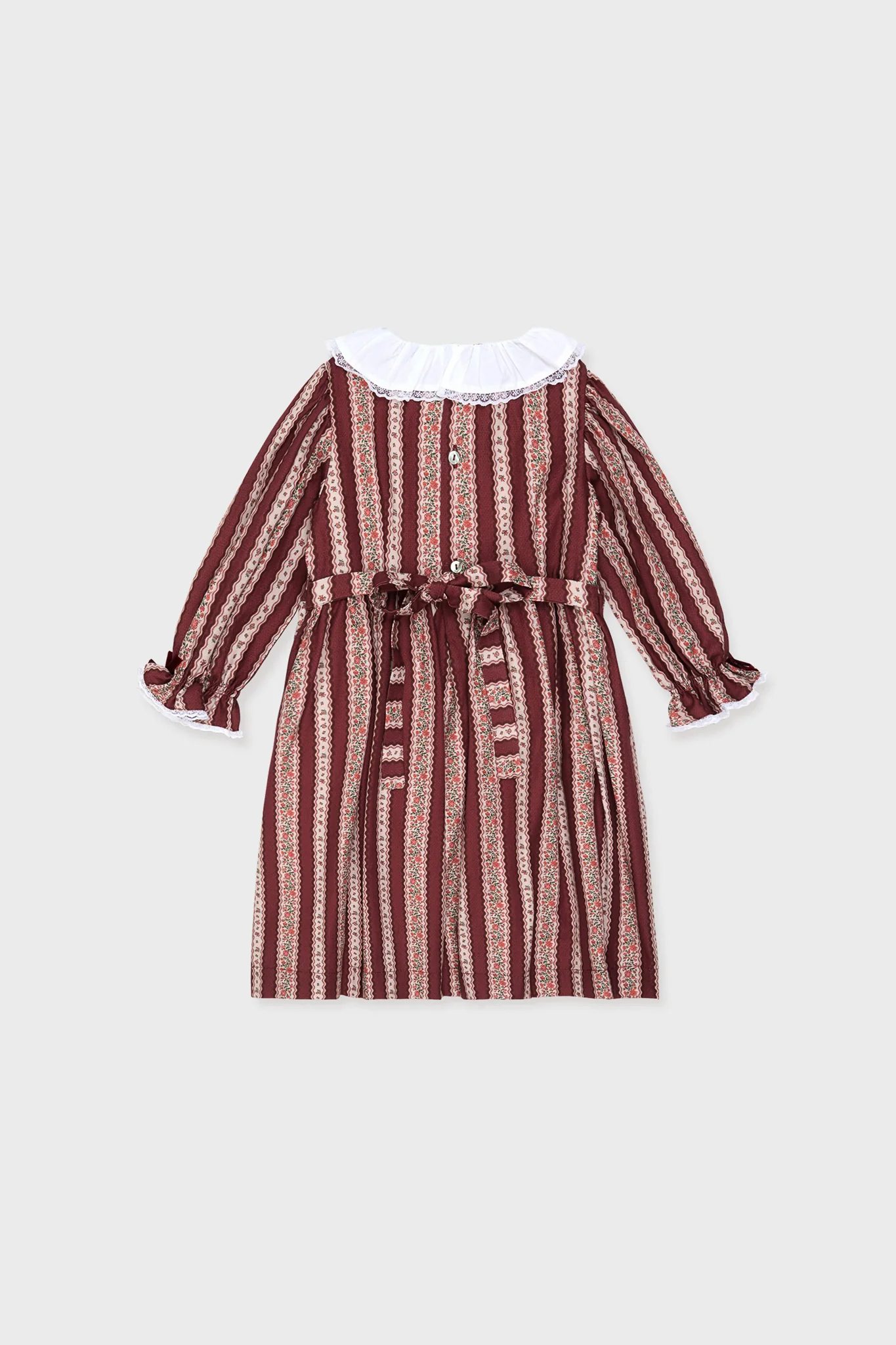 Burgundy Floral Stripe Festa Girl Hand-Smocked Dress - Image 6