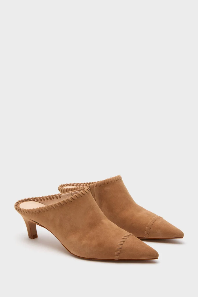 Camel Suede Whipstitch Kathryn Mules - Image 4
