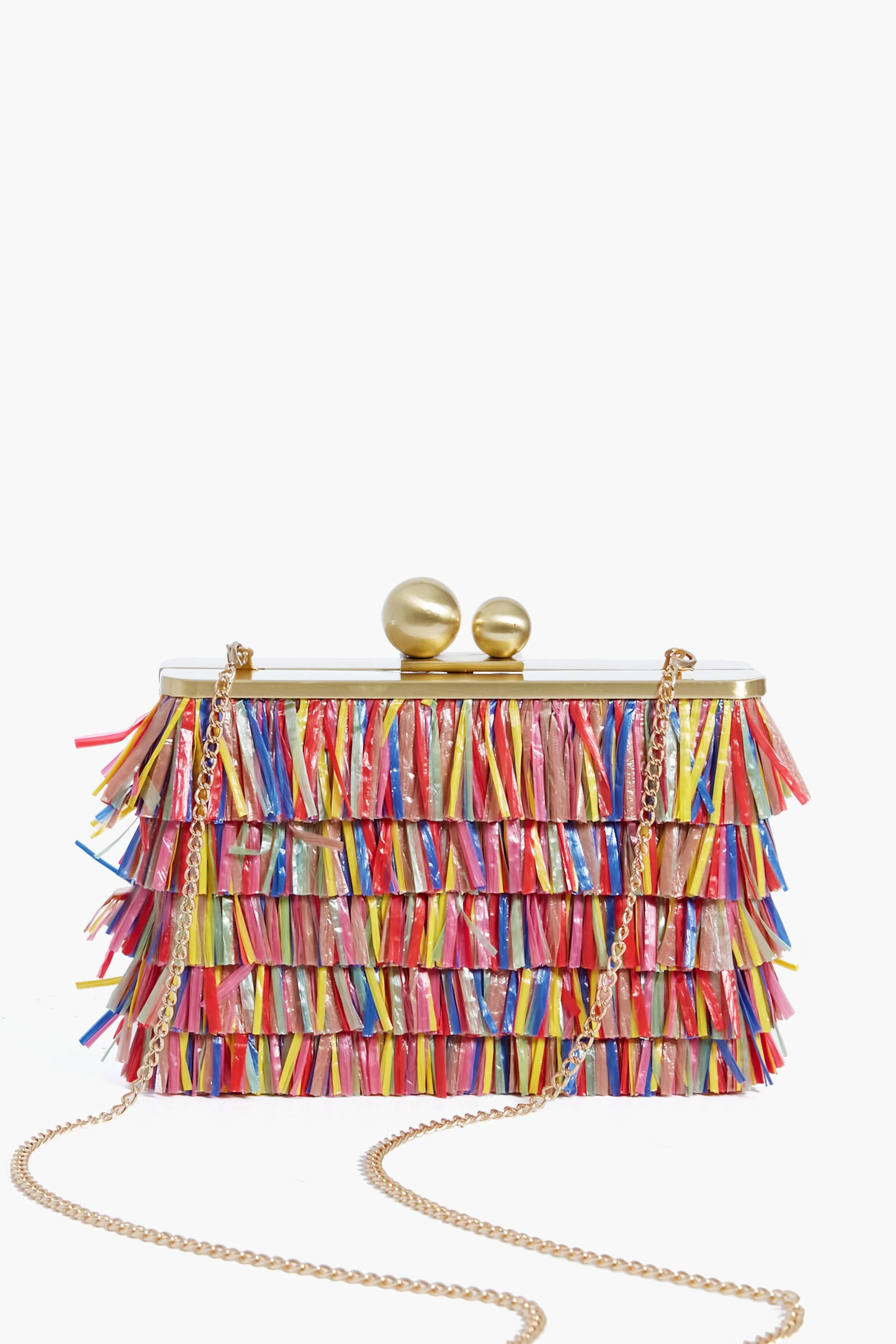 Carlita Carnivale Raffia Fringed Clutch - Image 3