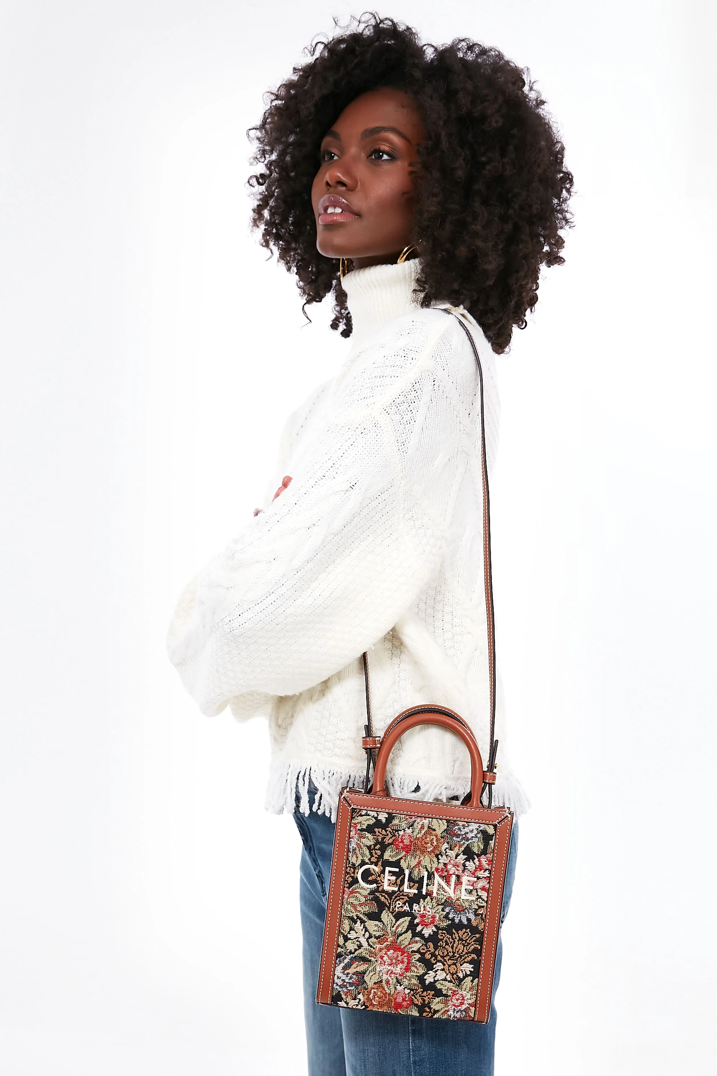 Celine Small Vertical Cabas Tote in Printed Canvas and Calfskin - Image 6
