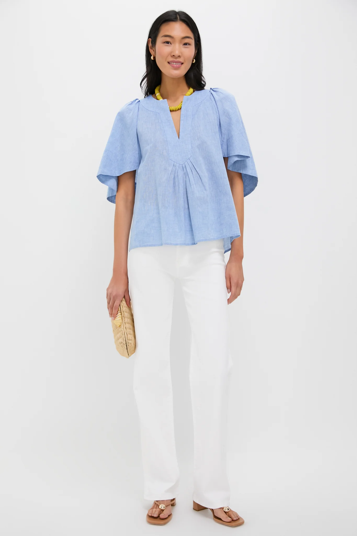 Chambray Finley Flutter Sleeve Top - Image 2