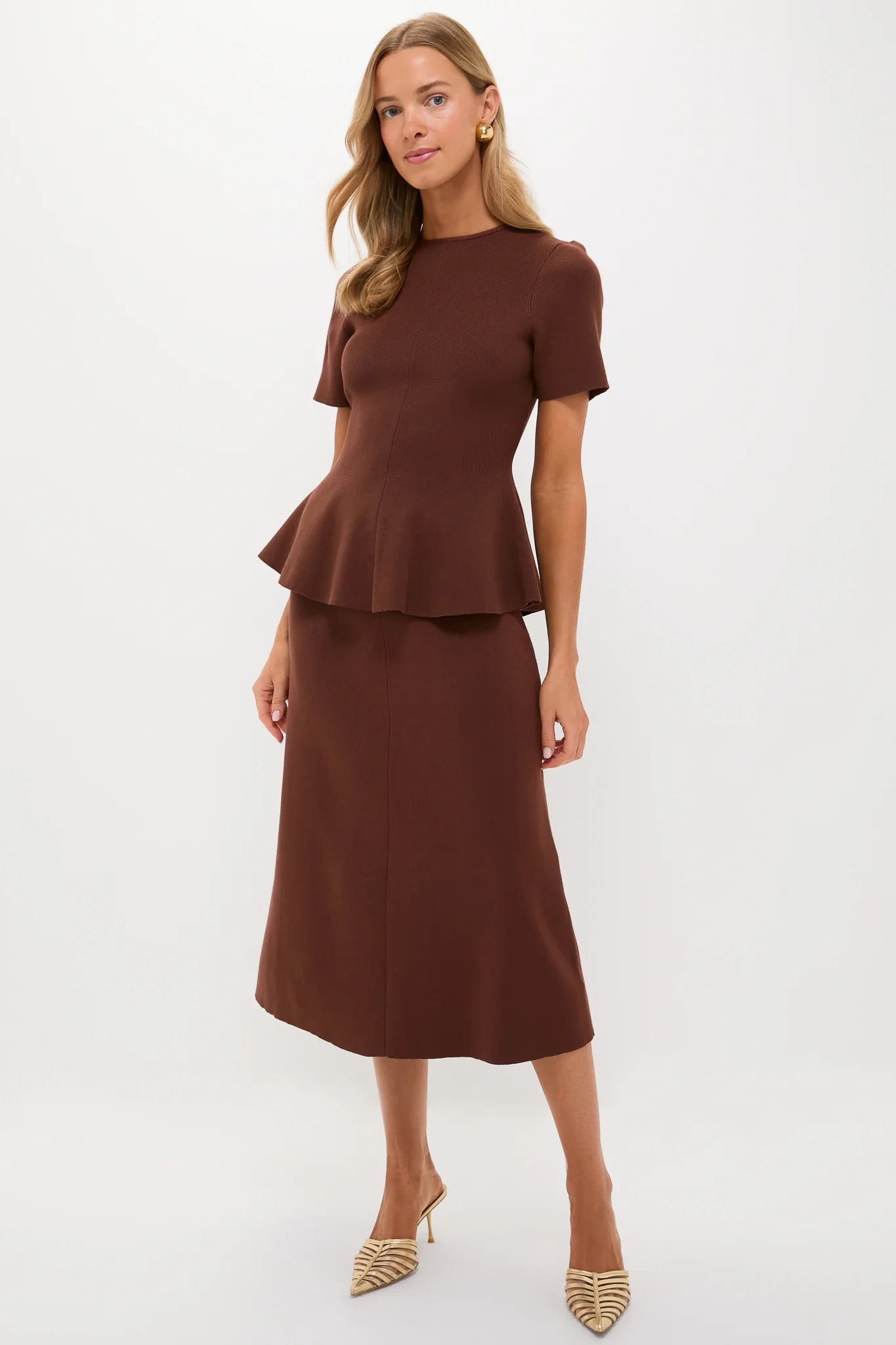 Chocolate Brown Knit Phoebe Peplum Top - Image 2