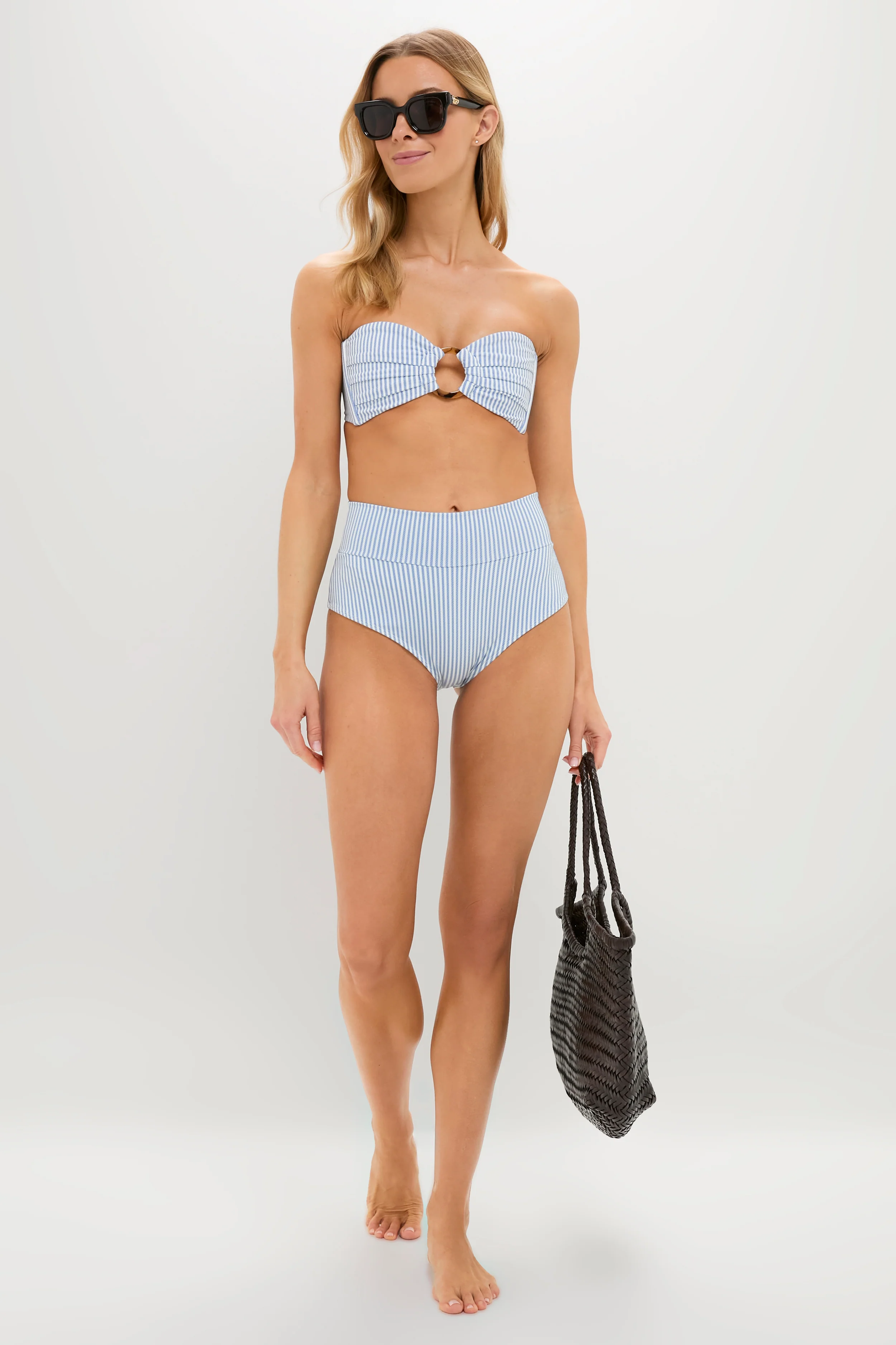 Classic Blue Stripe High Rise Bikini Bottom - Image 2
