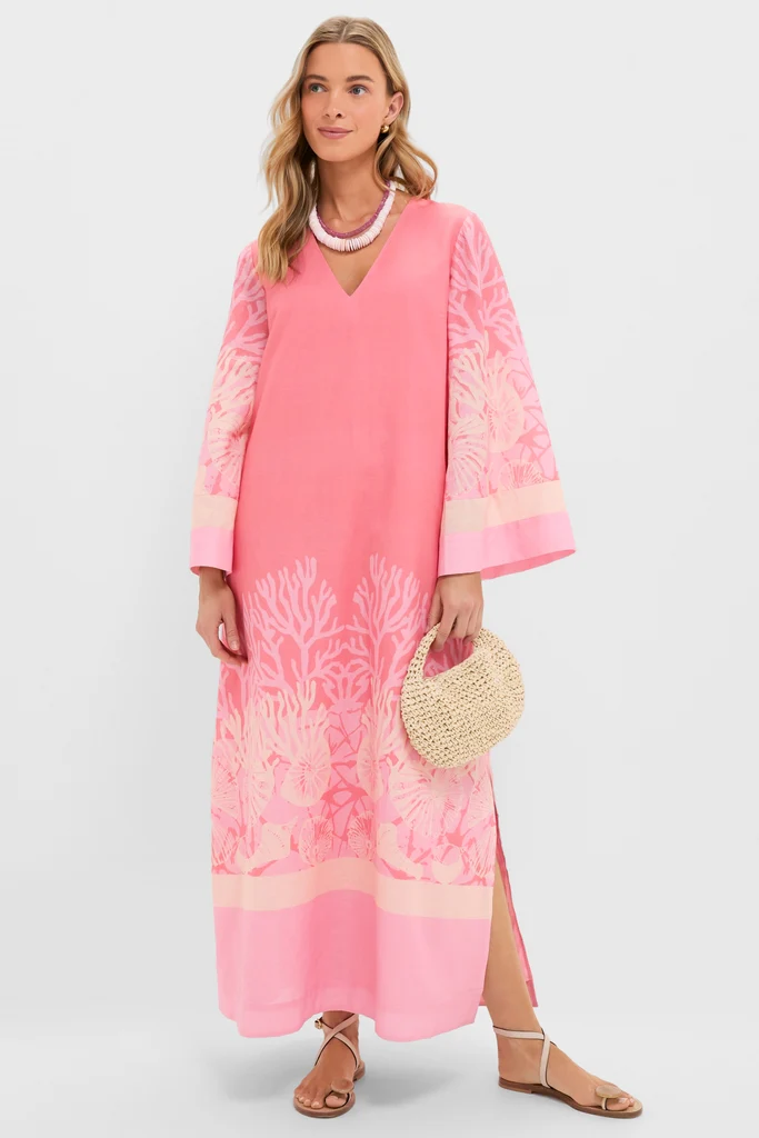 Hopewell Coral Printed V-Neck Lorena Caftan - Image 2