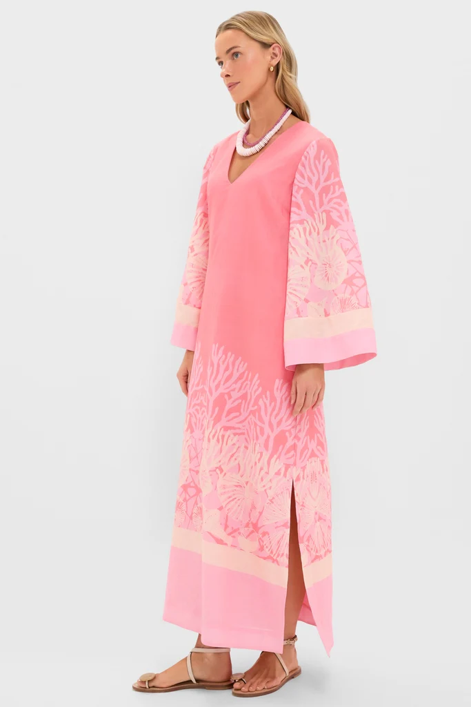 Hopewell Coral Printed V-Neck Lorena Caftan - Image 3