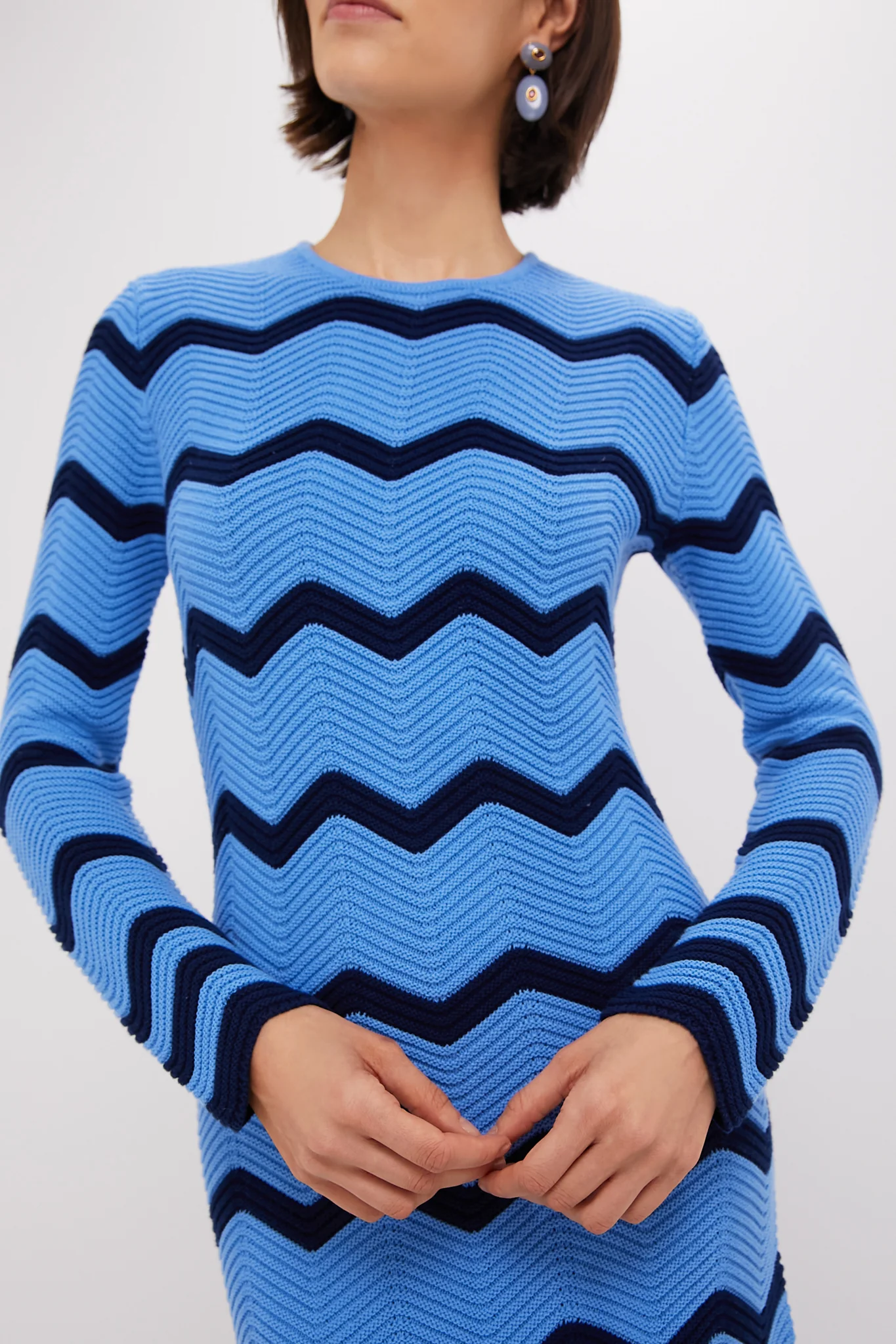 Cornflower Blue & Navy Zig-Zag Stripe Callan Knit Midi Dress - Image 5