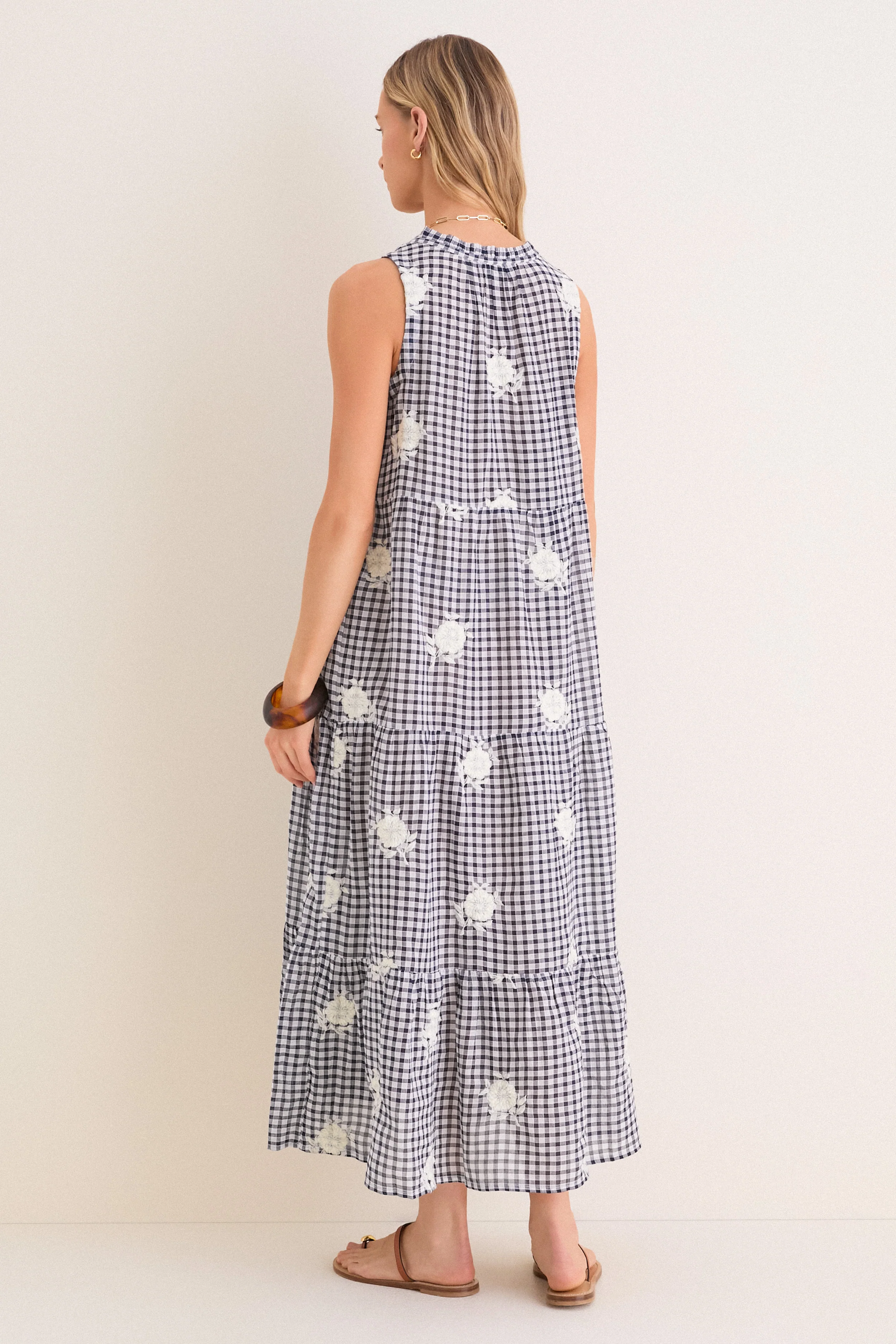 Sapphire Gingham Embroidered Sleeveless Salty Paloma Caftan - Image 6