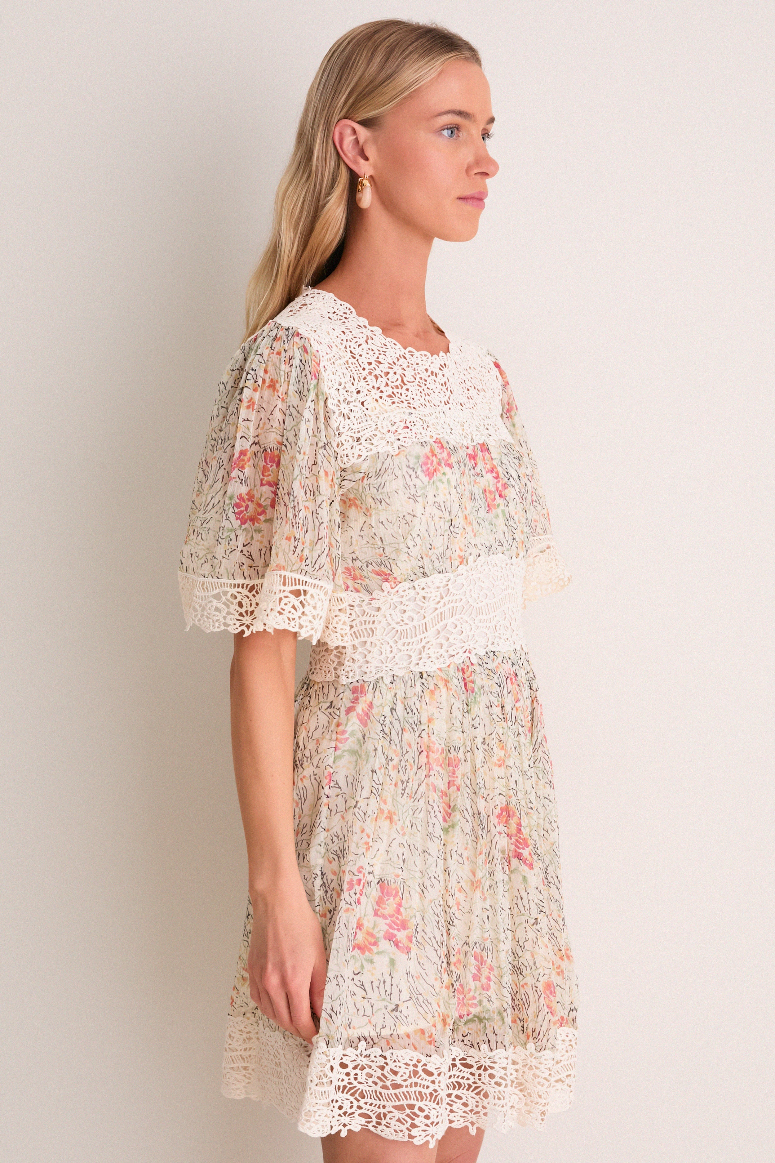 Cream Luisa Print Short Sleeve Mini Dress - Image 4