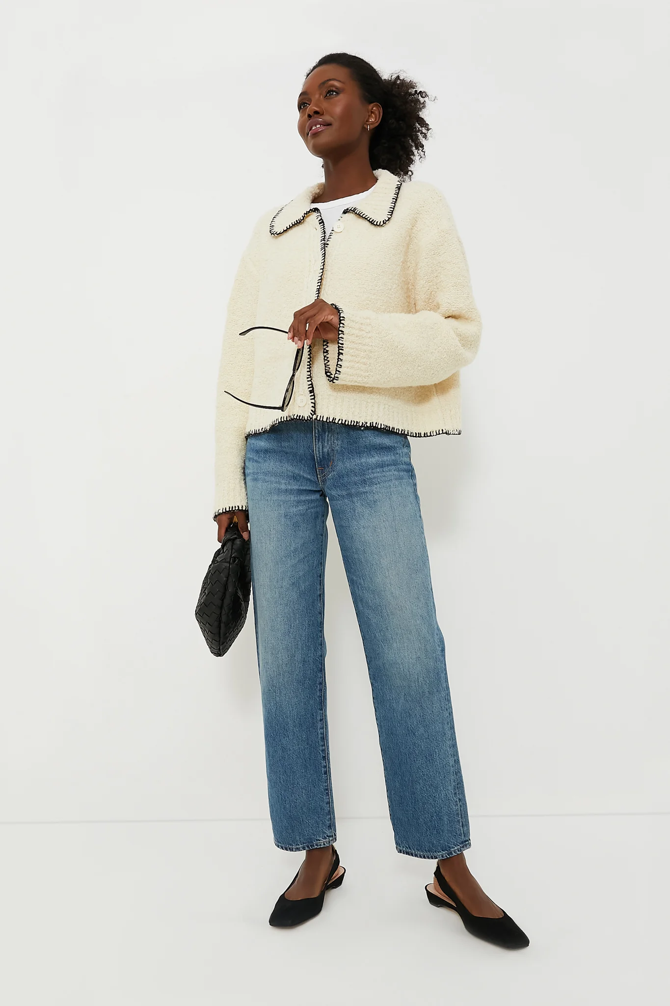 Cream with Black Stitching Cardigan - Image 6