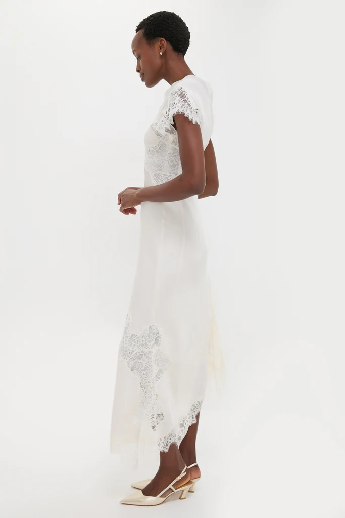 Creme Satin Lace Alessia Midi Dress - Image 4
