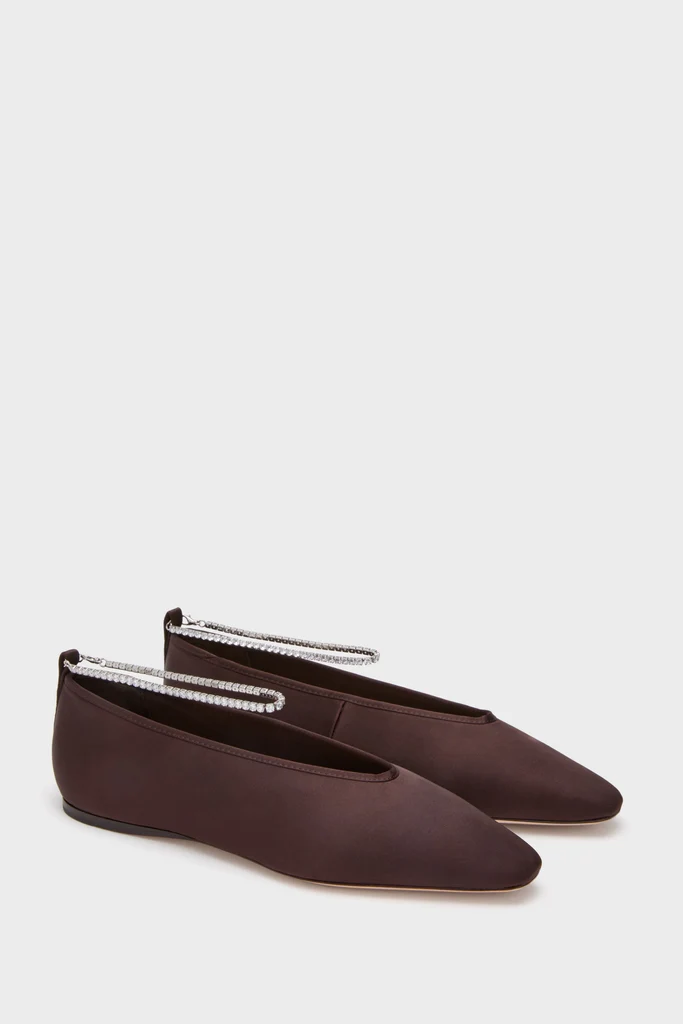 Dark Brown Satin with Crystals Emery Flats - Image 4