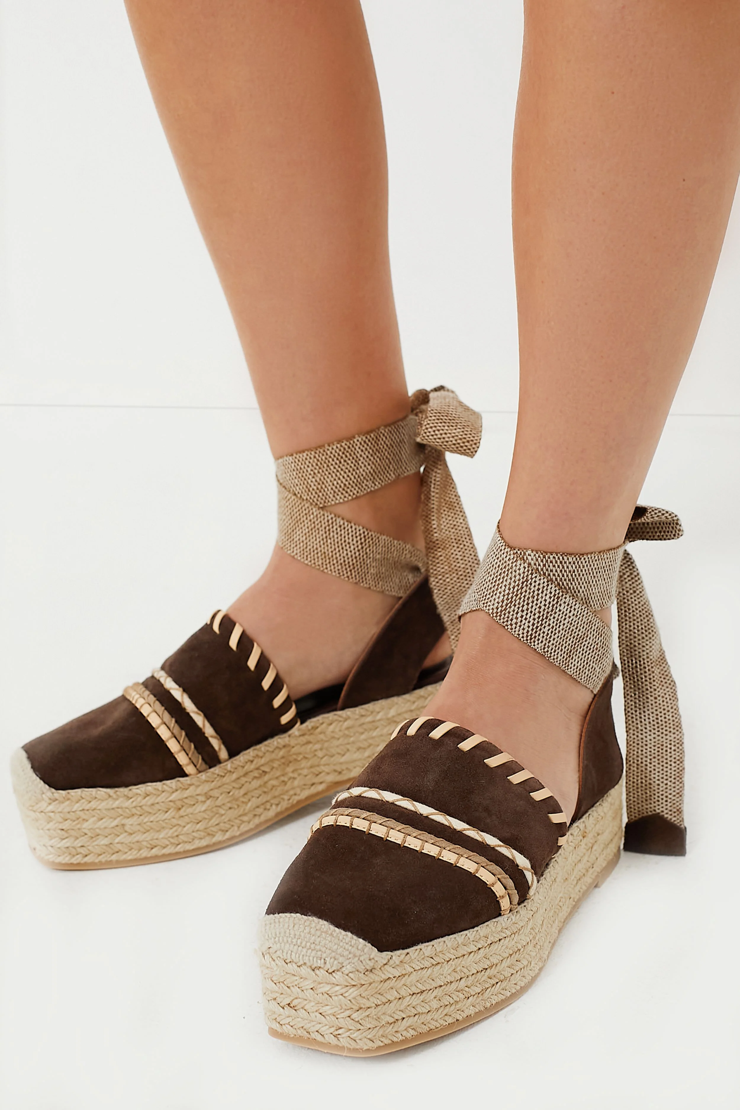 Dark Brown Stitch Detail Espadrilles - Image 3