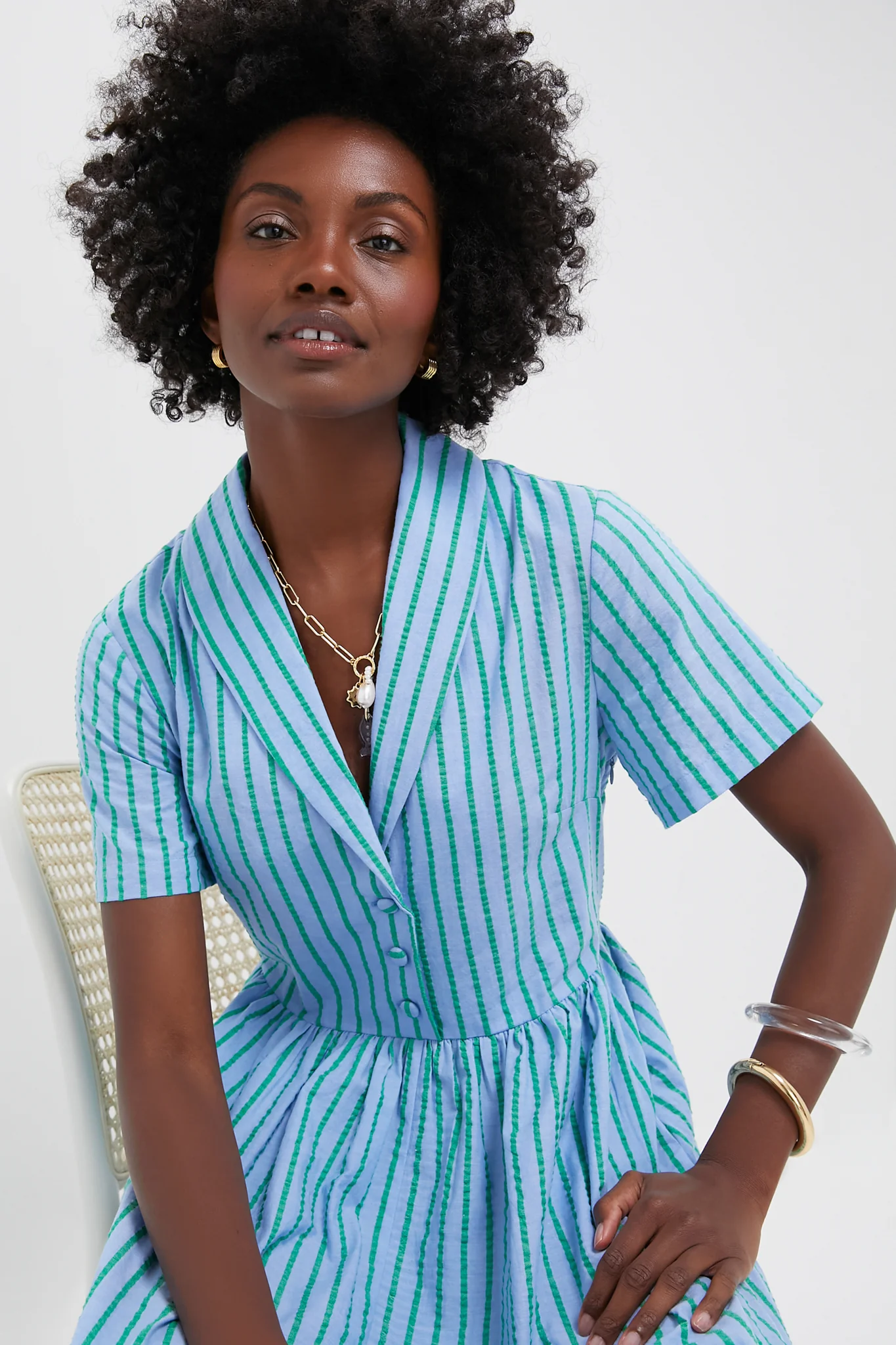 Delphinium Seersucker Shawl Collar Adelaide Dress - Image 6