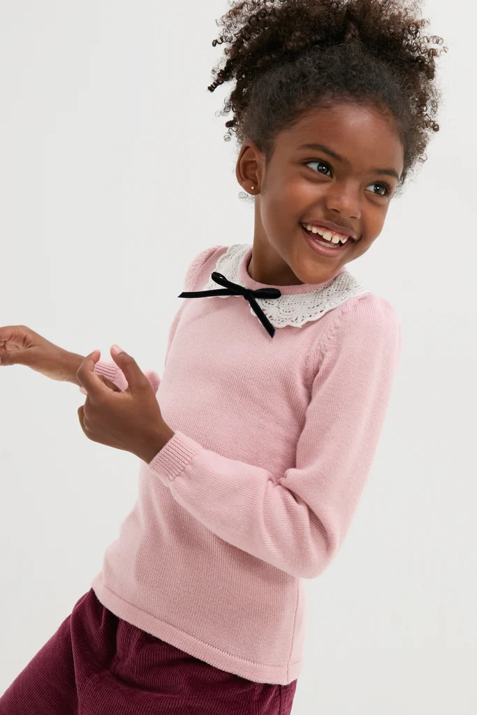 Dusty Pink Blanca Merino Wool Girl Jumper - Image 3