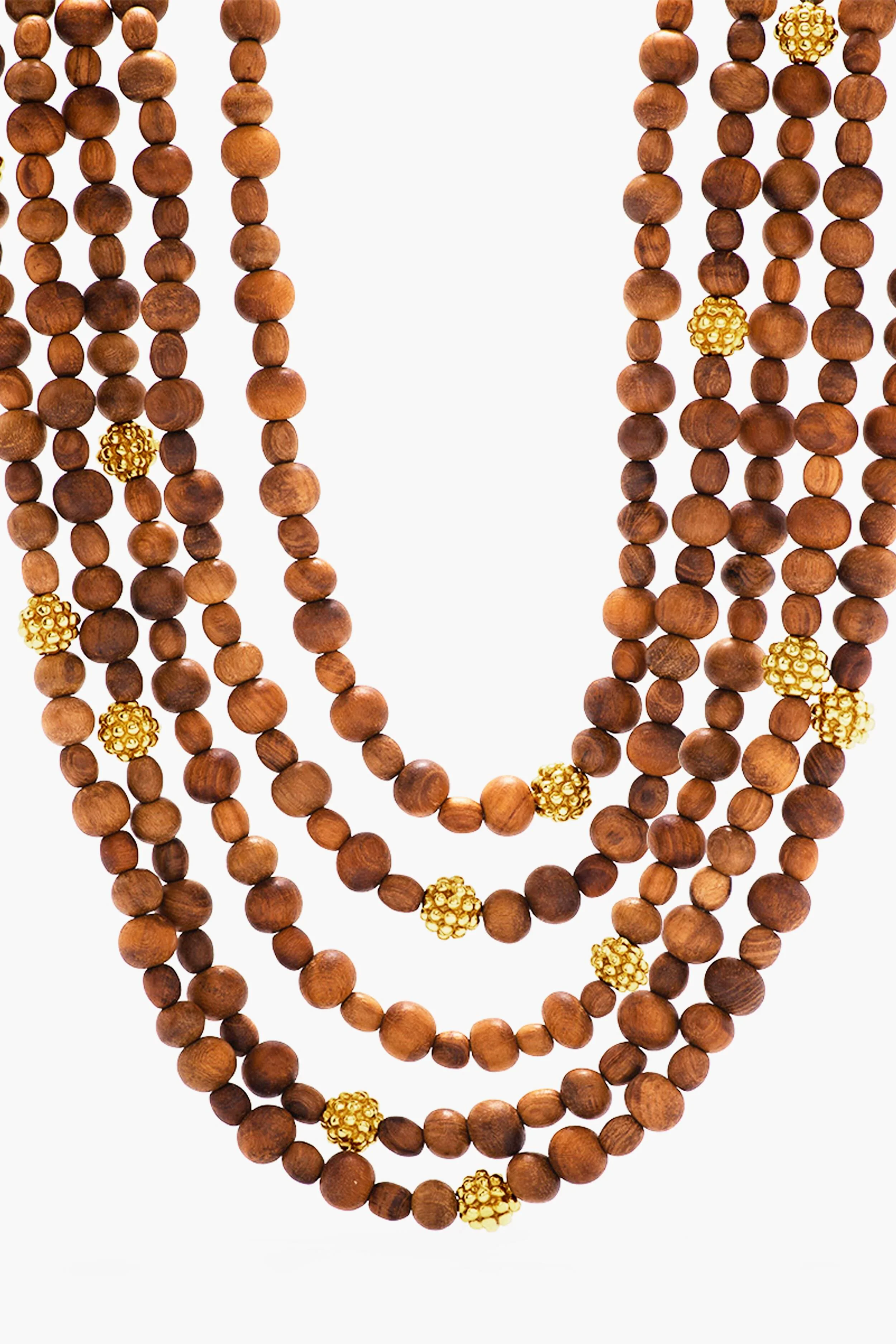 Earth Goddess Beads 5-Strand Necklace with Teak - Image 4