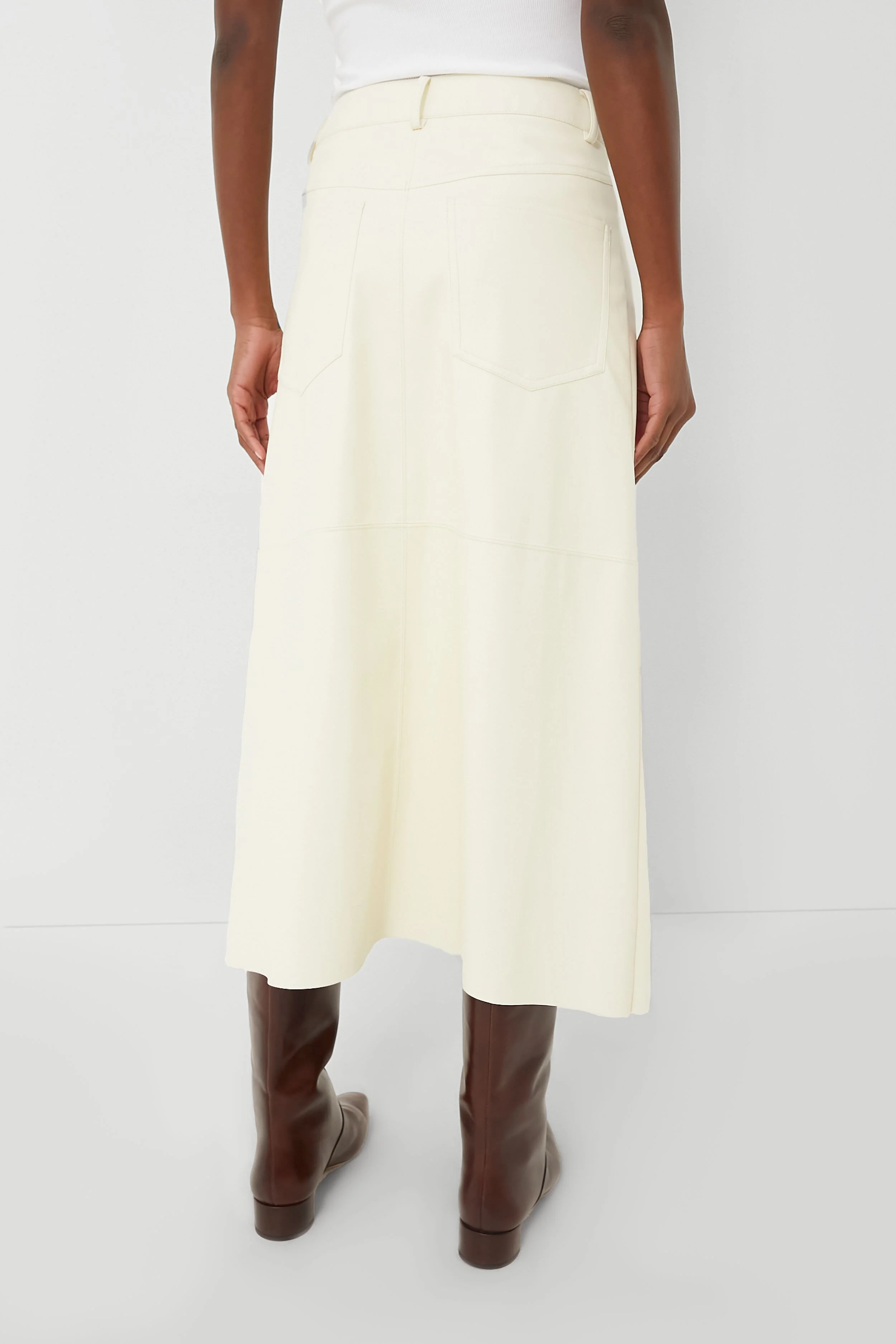 Ecru Vegan Leather Midi Skirt - Image 3