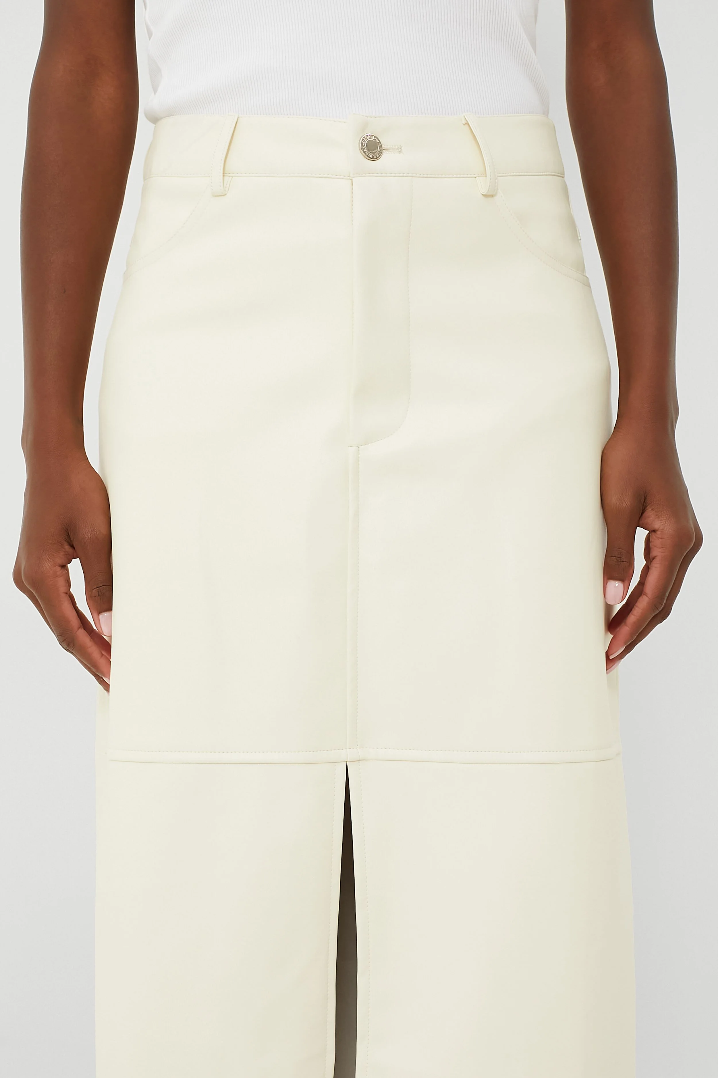 Ecru Vegan Leather Midi Skirt - Image 5