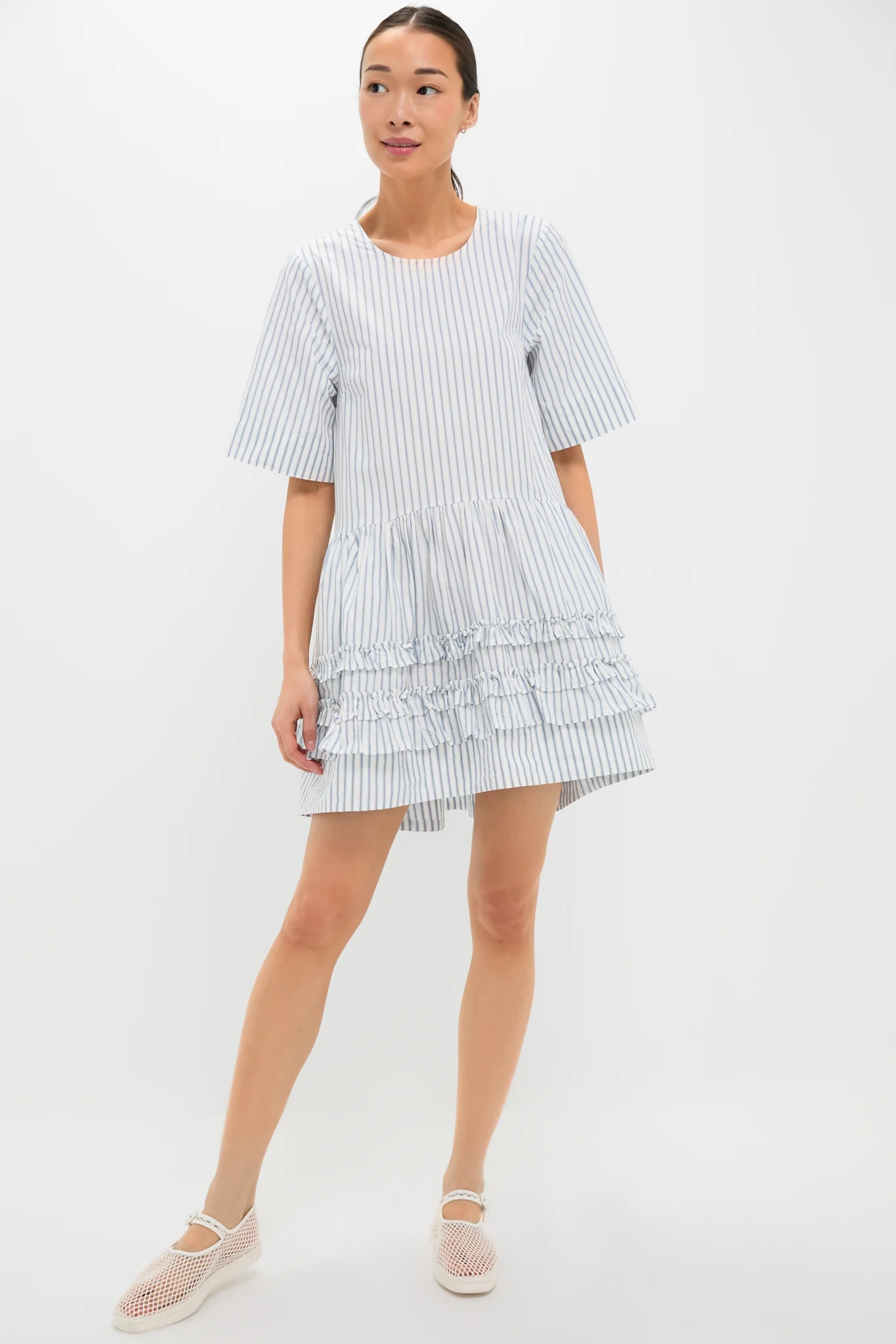 Egret Stripe Cotton Mini Dress - Image 6