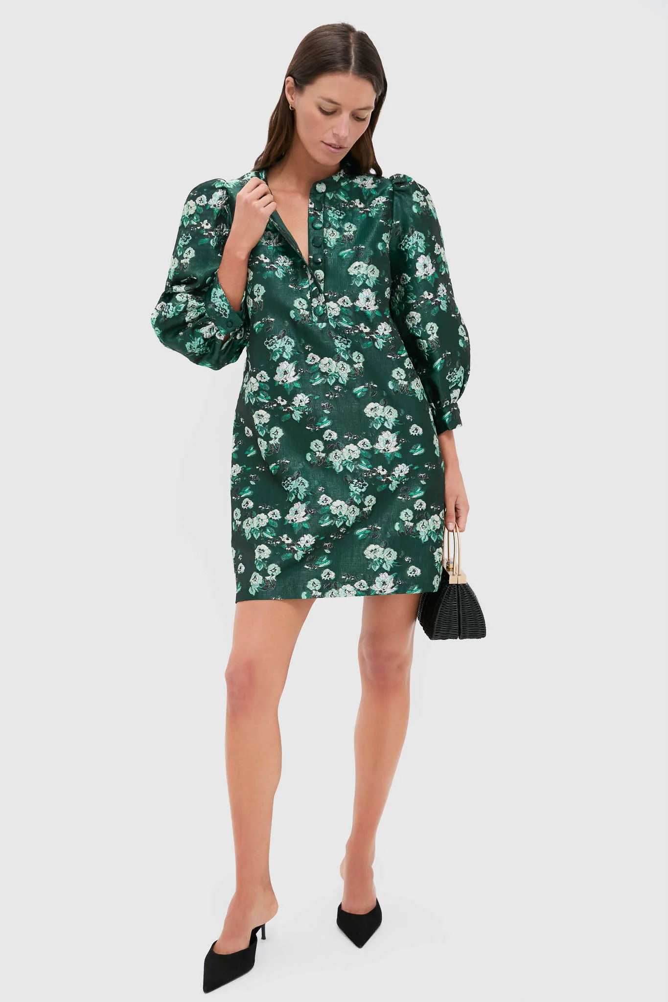 Emerald Magnolia Floral Jacquard Samantha Dress - Image 2