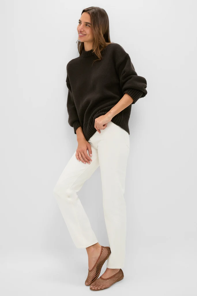 Espresso Genevieve Cashmere Wool Blend Crewneck Sweater - Image 6